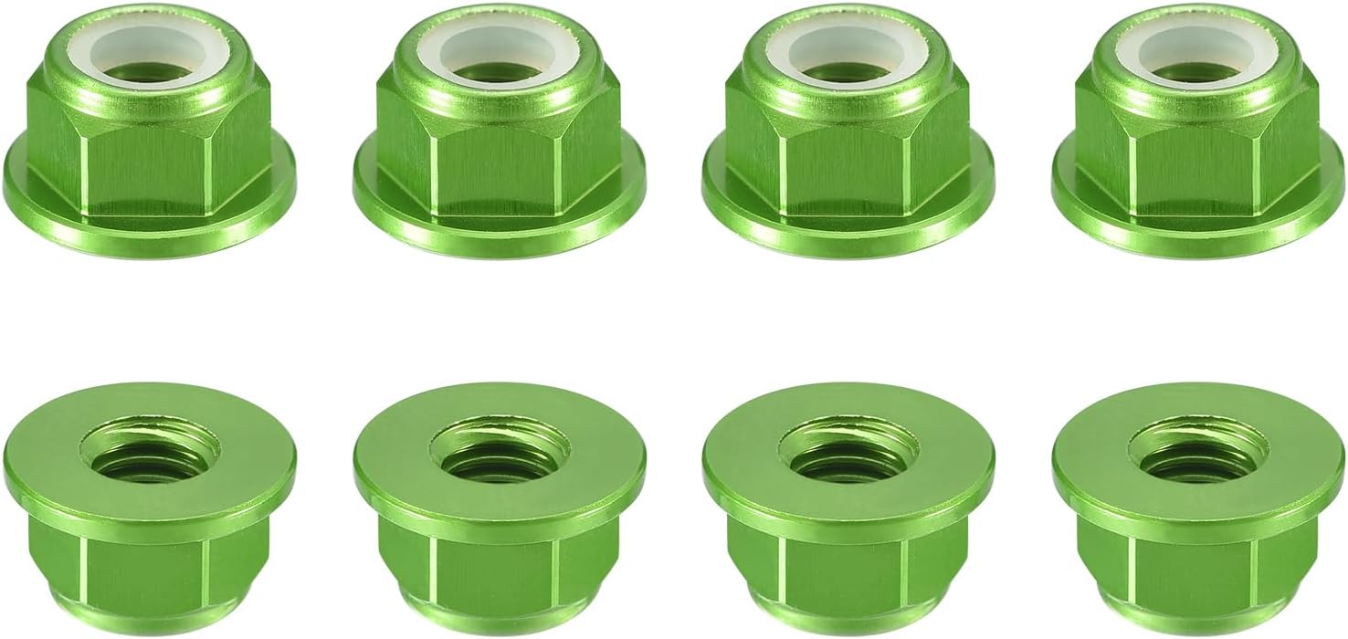 Nylon Insert Hex Lock Nuts, 8pcs - M4 x 0.7mm Aluminum Alloy Self-Locking Nut, Anodizing Flange Lock Nut for Fasteners(Green)