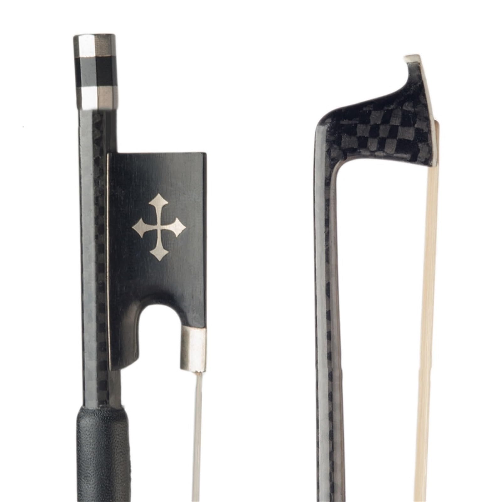 Arcos De Violín De Madera Arco De Violín Fibra Carbono A Cuadros Envuelto Con Hilo Plateado Y Negro Funda Piel Oveja Cruz Plateada Cordal Ébano(3-4)