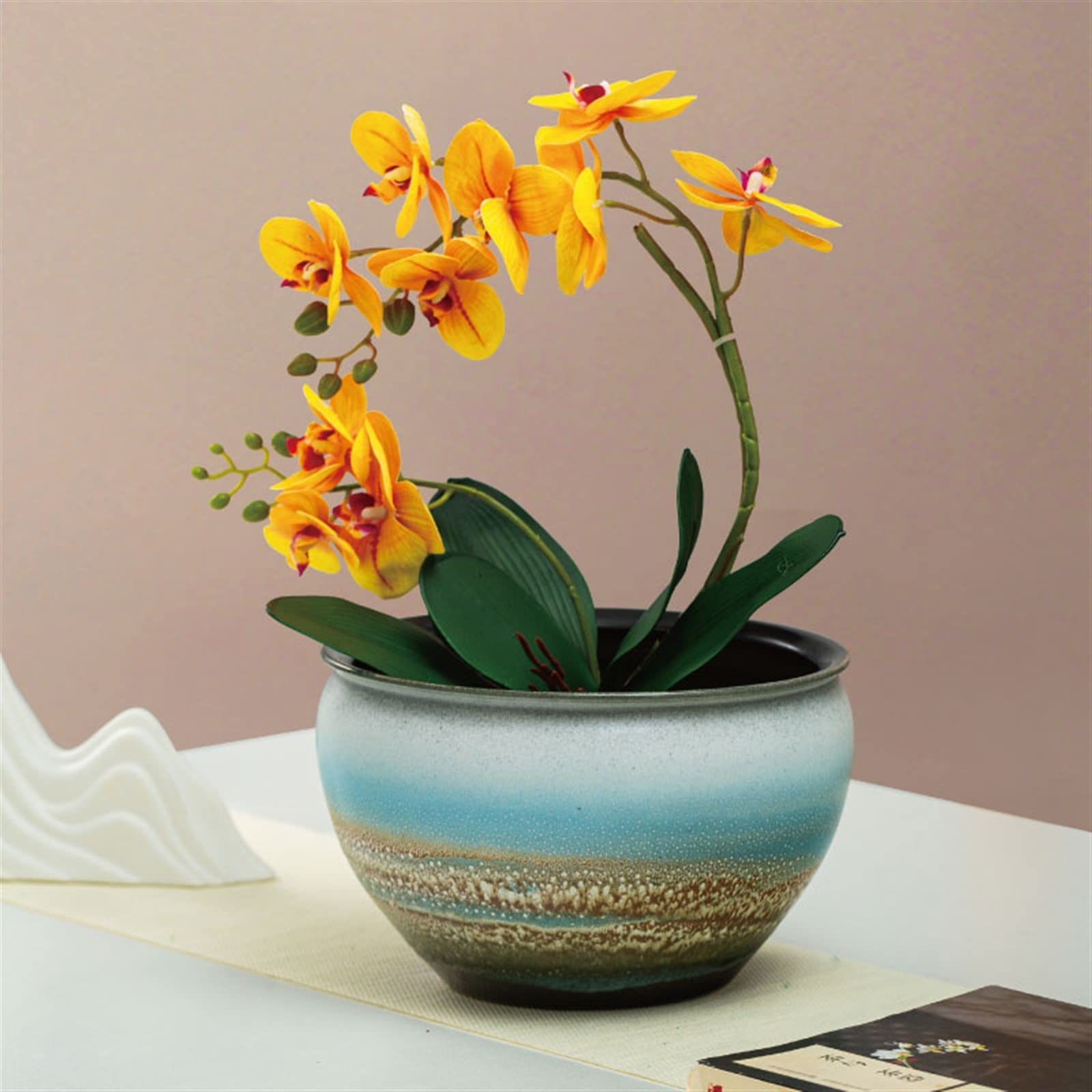 Doniczka na rośliny doniczkowe, doniczki ceramiczne, duży okrągły pojemnik na rośliny rustykalne na soczyste orchidee, doniczki do wnętrz i na zewnątrz