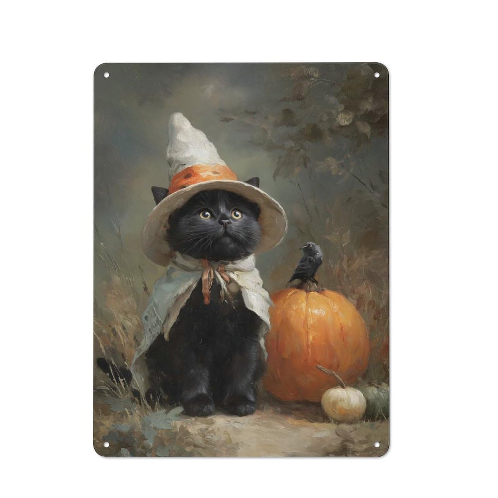 Junmoney Black Cat Witch Retro Tin Wall Plaque 40X30cm For Garage Or Workshop, A Metal Wall Feature For Garages And Tool Rooms