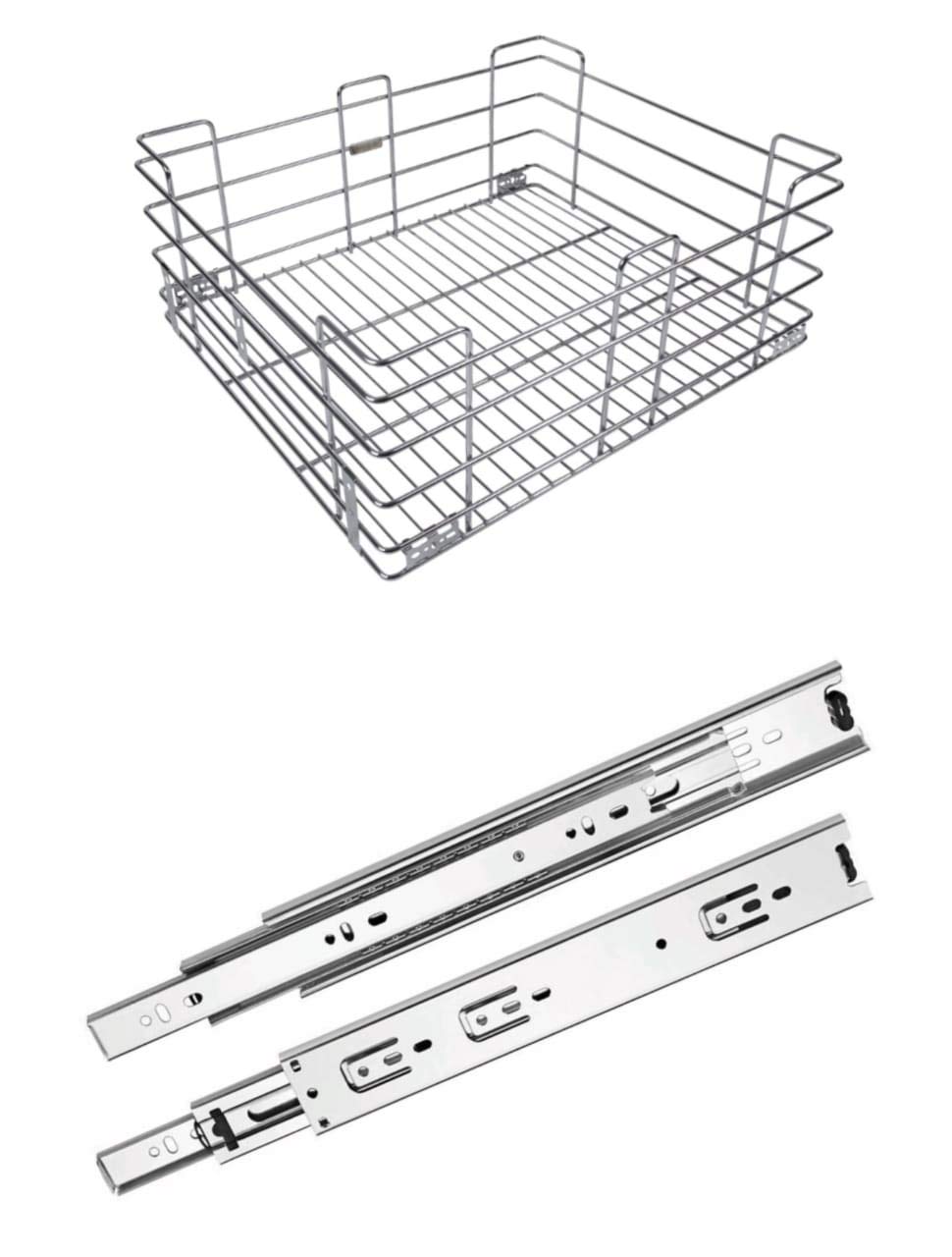 IZMAH Stainless Steel Kitchen Plain Basket | Kitchen Rack | Premium Kitchen Organizer | Modular Kitchen Cabinet with 20 Inch Telescopic Channel. (19W X 20L X 8H INCH)