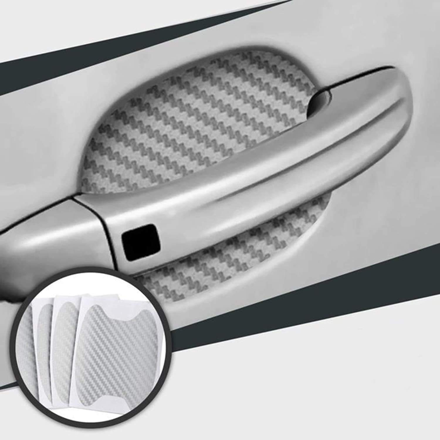 ZYTC 4pcs 3D Super Reflective Stickers Carbon Fiber Strips Car Side Door Edge Bumper Anti-Scratch Protection Guards Trim Stickers Universal (Door Handle Wrist Sticker Silver)