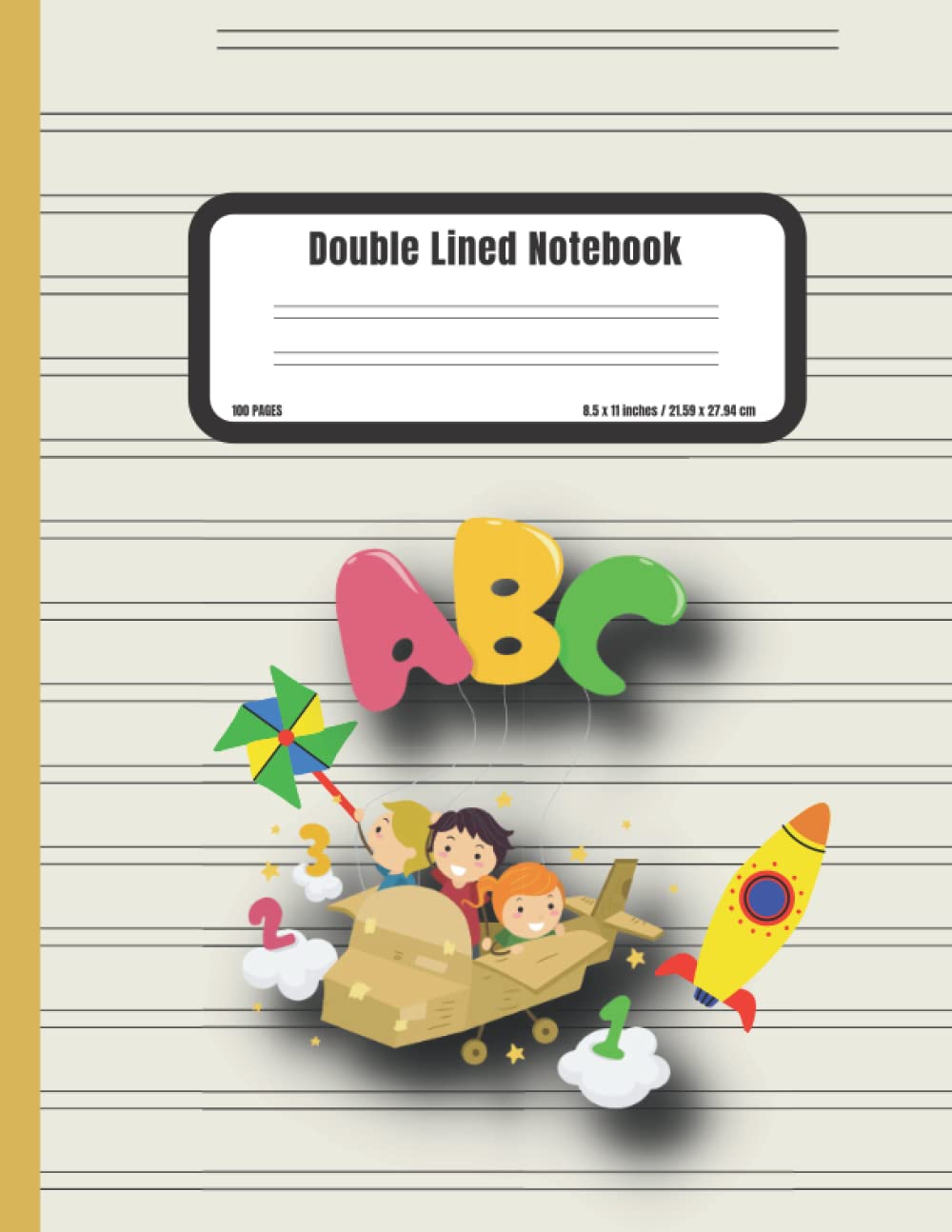 Double Lined Notebook: Cute Airplane Narrow Handwriting Practice Lined Paper - Preschool and Kindergarten Double Lines Notebook For Kids