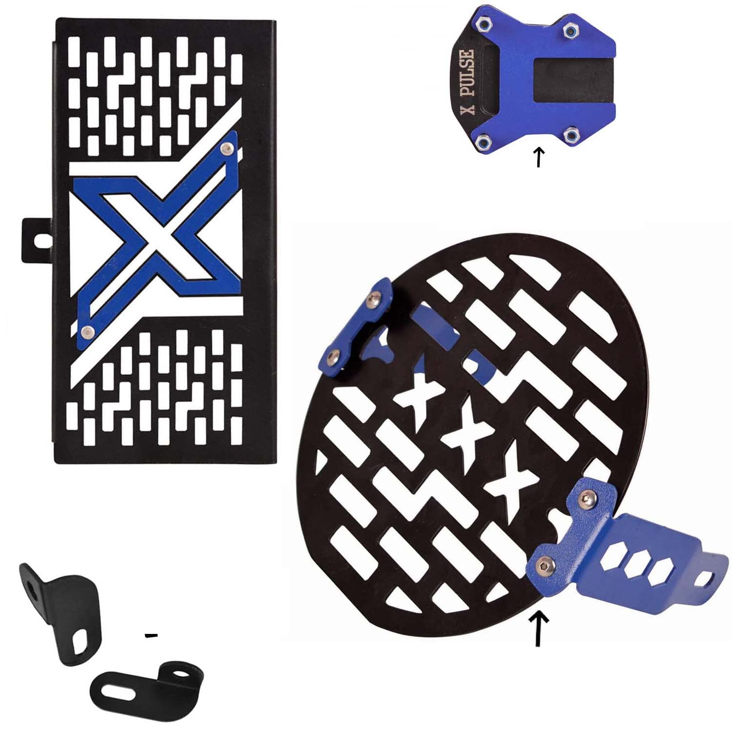 Speedwav - Combo Radiator Guard with Headligt Grill,Side Stand,Fog Clamp Blue for Hero Xpulse 200 4V BS6