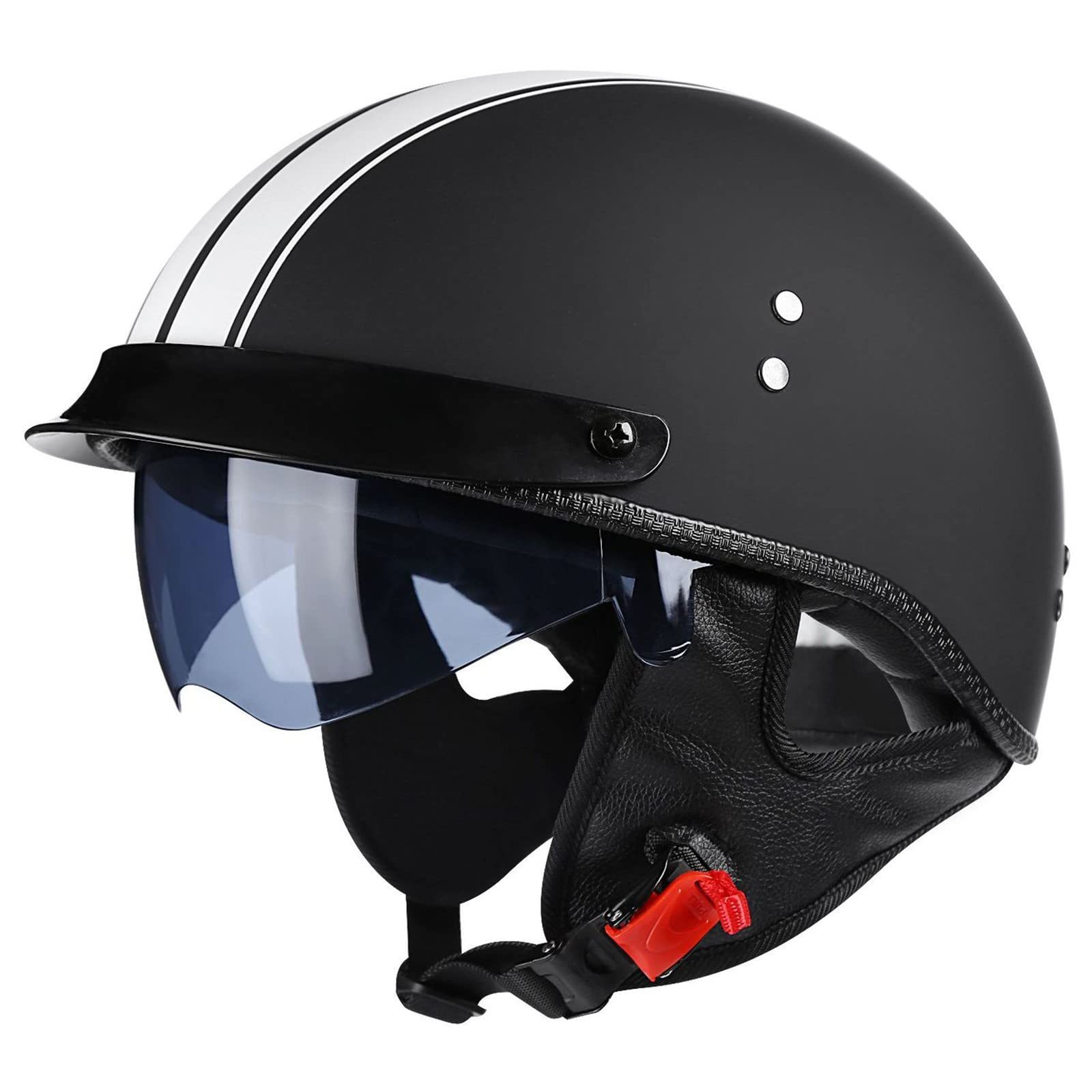 LHBM Casco Demi-Jet Moto Casco Aperto Vintage Caschi da Moto Omologato DOT/ECE con UV Visiera per Donna E Uomo Scooter Ciclomotore Chopper Racing cap retrò Mezza Caschi A,M=55-56cm