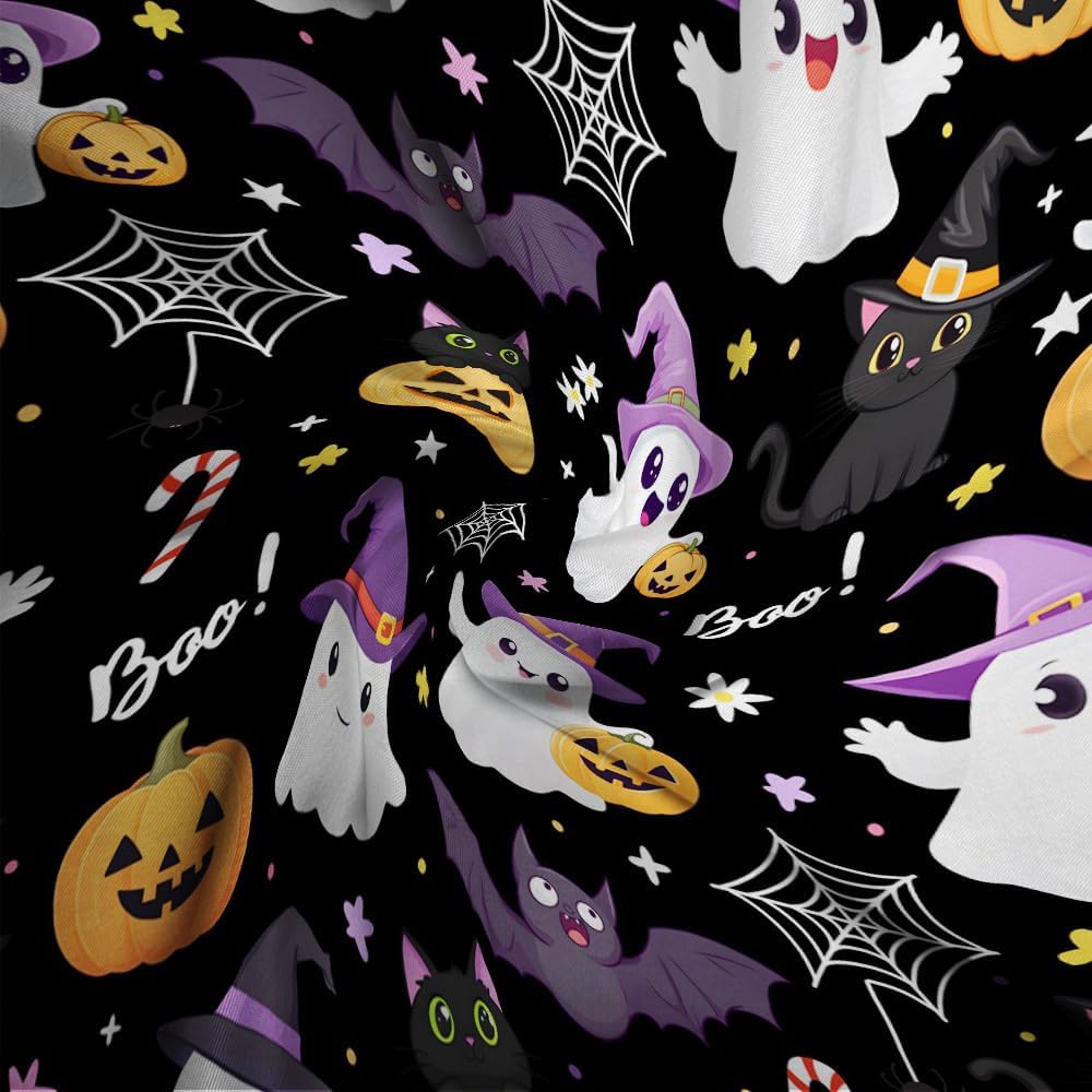 Halloween Shower Curtain Cute Ghost Spooky Pumpkin Black Cat Spider Web Funny Bat Star Candy Lovely Animal Cartoon Bath Curtain Fabric Bathroom Accessories Decor with Hooks 70W x90L