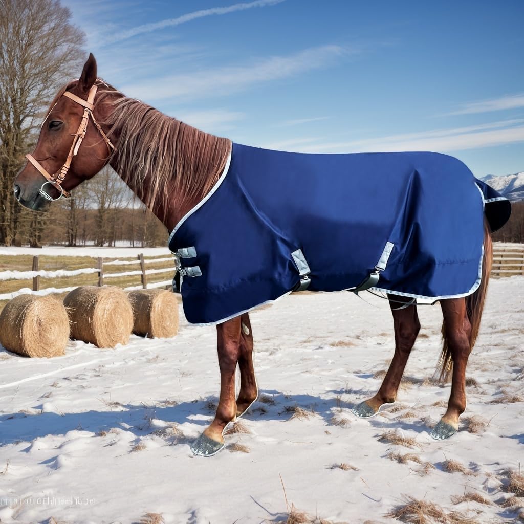 1200D Winter Horse Blanket for Real Horses | Medium Weight Turnout Blanket for All Seasons | 220g | Sizes 72" 78" 81" (Navy Blue, 72 in)