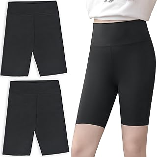 Pantalones cortos de ciclismo para niñas, elásticos, de polietileno, transpirables, para niños, escuela, deporte, yoga, ciclismo, equitación, color negro y gris, 6-13 años