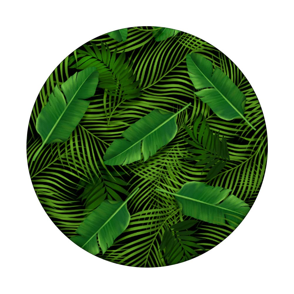 Green Tropical Palm Leaves PopSockets Swappable PopGrip, Black - Image 3