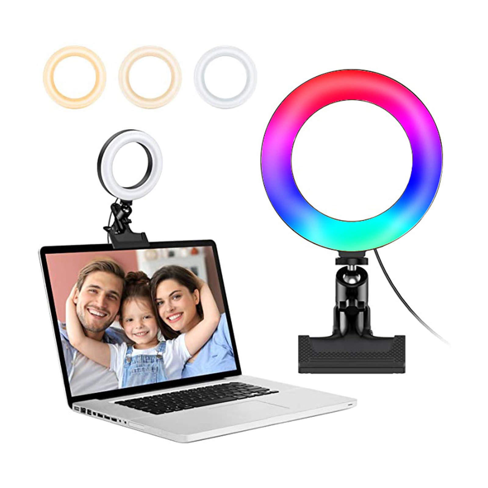 Luce ad Anello da 8" Luce per Selfie con Clip 3 Modalita` di Illuminazione Lampada Anulare Regolabile RGB Selfie Ring Light LED per Youtube,Trucco