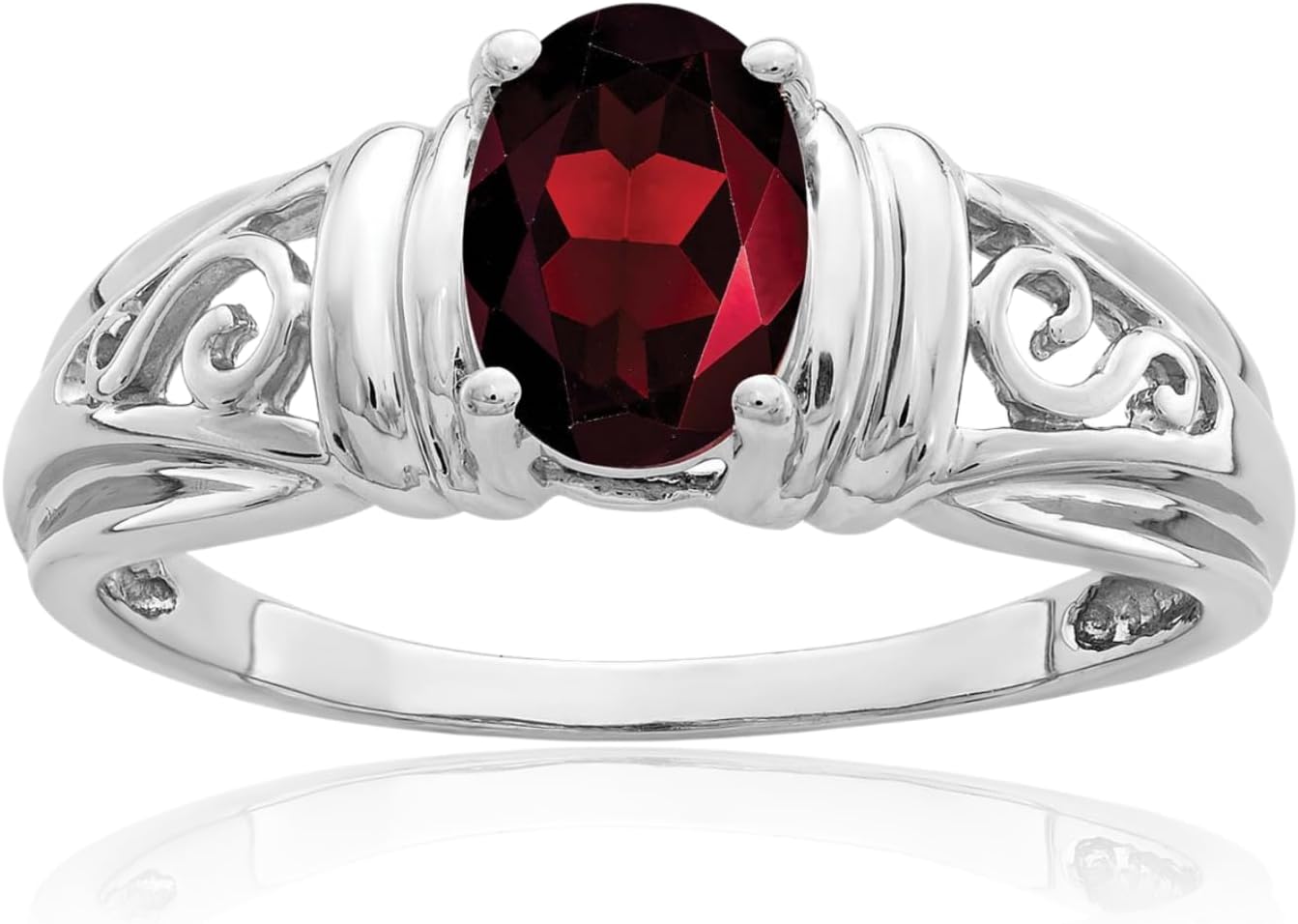 IceCarats 14K Solid White Gold 1 carat Red Garnet Filigree Solitaire Ring 2mm Slim Band Oval Cut, Natural, Prong Set