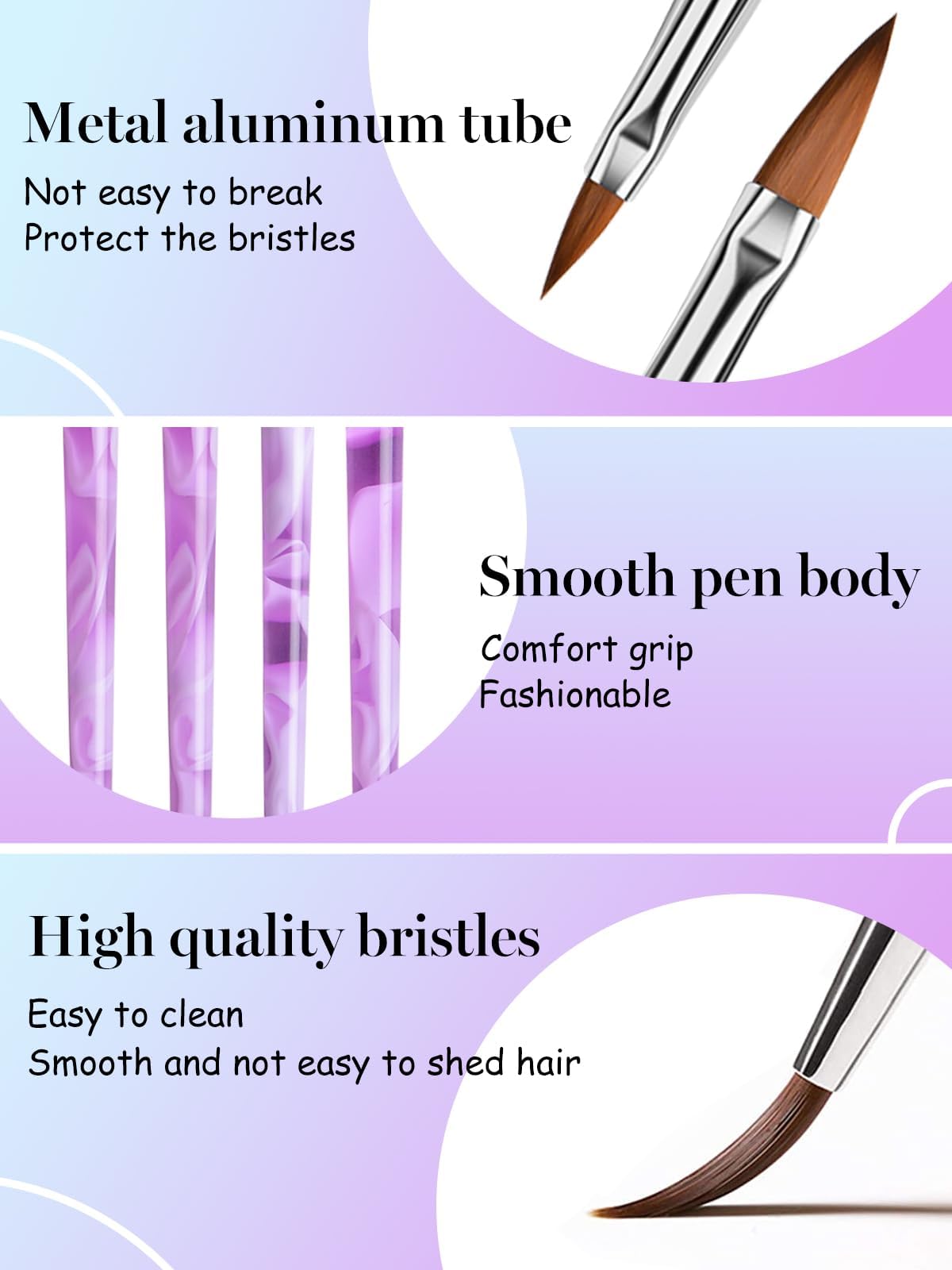 EBANKU 10PCS Acrylic Nail Brush & Dappen Dish Combo Set - 6 Professional Nail Brushes 4 Sealed Glass Crystal Dishes with Lids UV Gel Acrylic Powder Liquid Cup Holder for Salon Home Manicure Design - Image 4