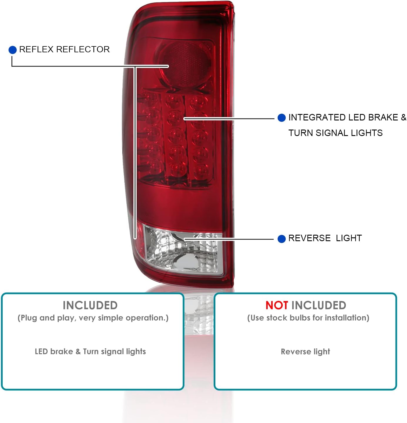 SPEC-D TUNING Red Clear Lens LED Tail Lights Compatible with 1997-2003 Ford F-150, 1999-2007 Ford F-250/F-350/F-450/F-550 Super Duty, Left + Right Pair Assembly