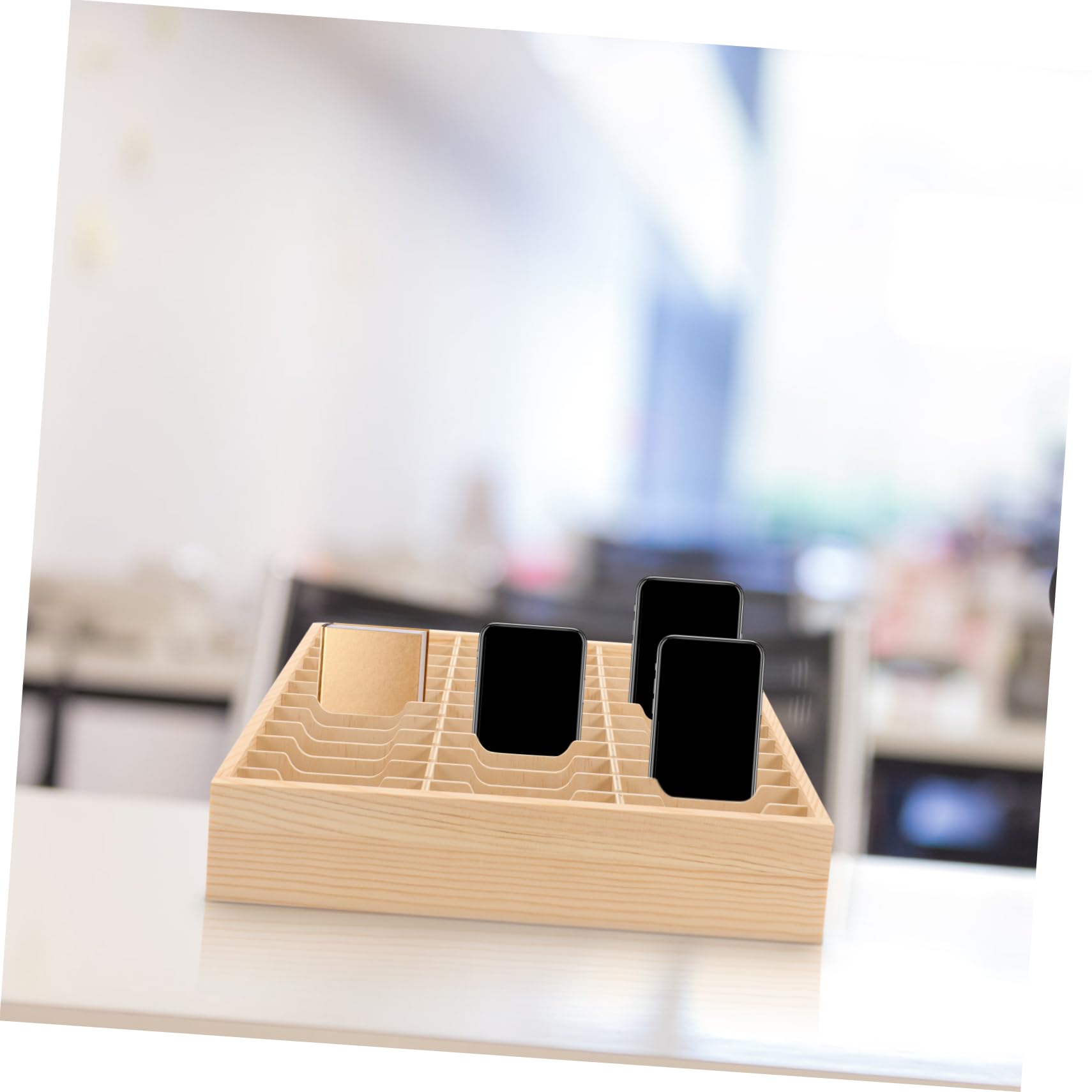 Organizador de Escritorio de Madera con Múltiples Compartimentos para Móviles Caja de Almacenamiento para Oficina Aula y Protección y Funcional
