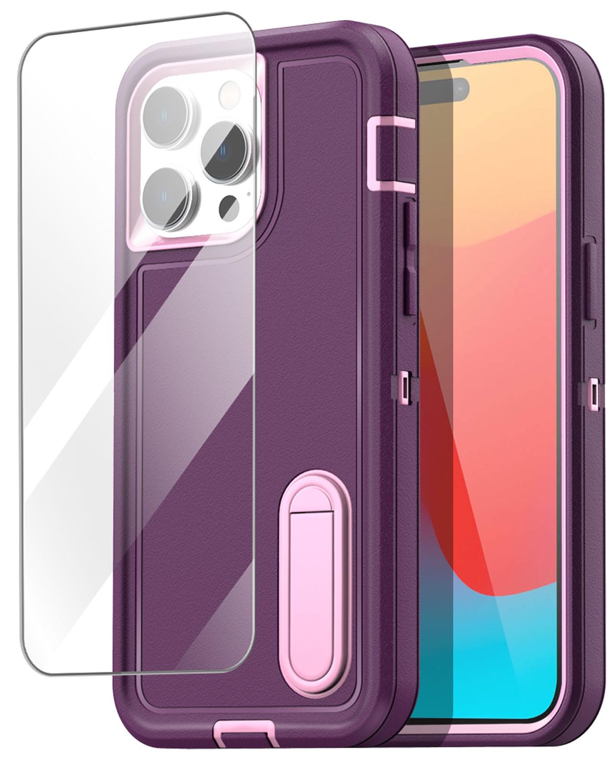 AICase for iPhone 15 Pro Max Case Built-in Stand with Glass Screen Protector,Heavy Duty Drop Protection Full Body Rugged Shockproof Military Protective Tough Durable for iPhone 15 Pro Max 6.7"_4