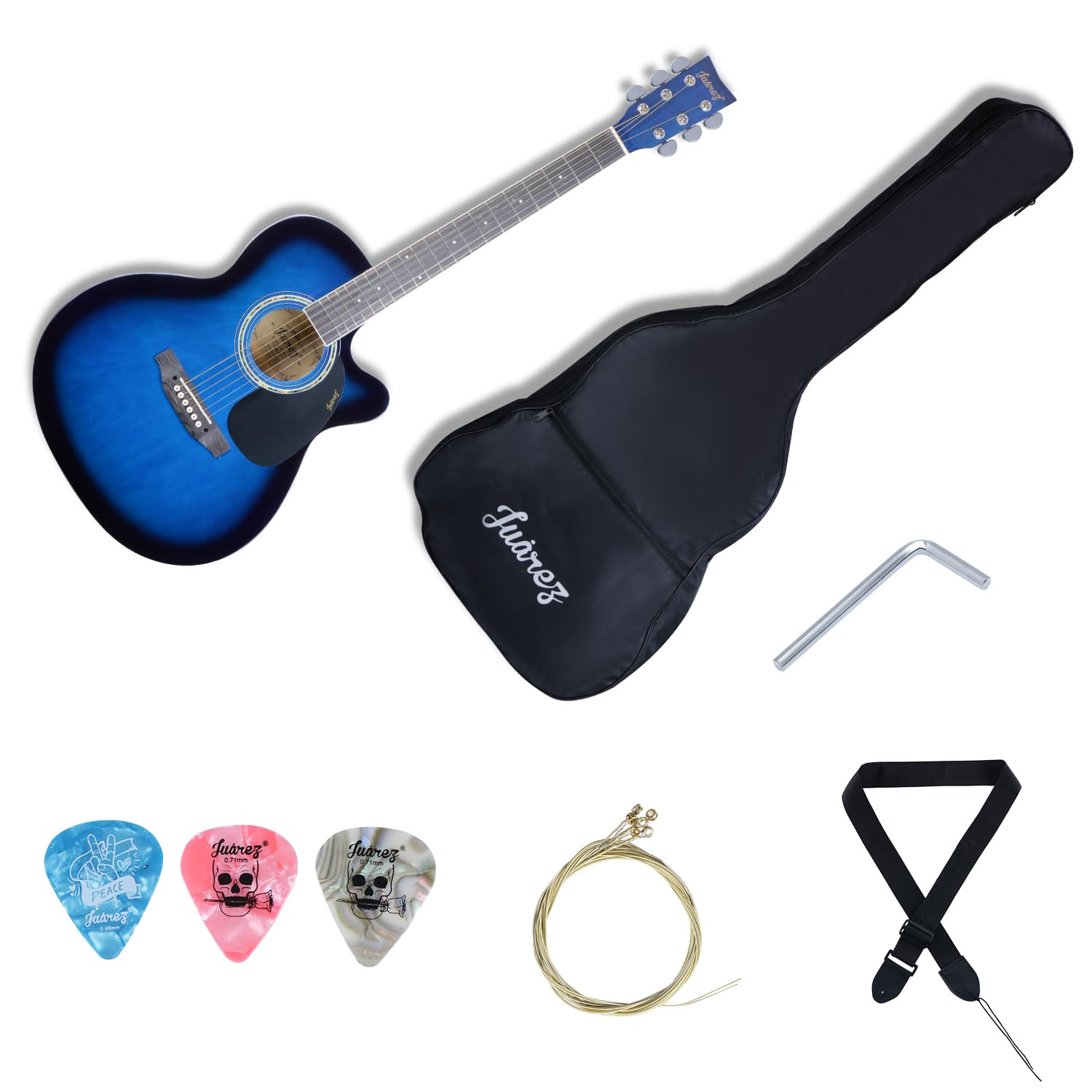 Juarez 38 Inch Cutaway Acoustic Guitar with Lindenwood Body, Steel Strings & Geared Tuners, High Gloss Black Finish — Amazon image 28