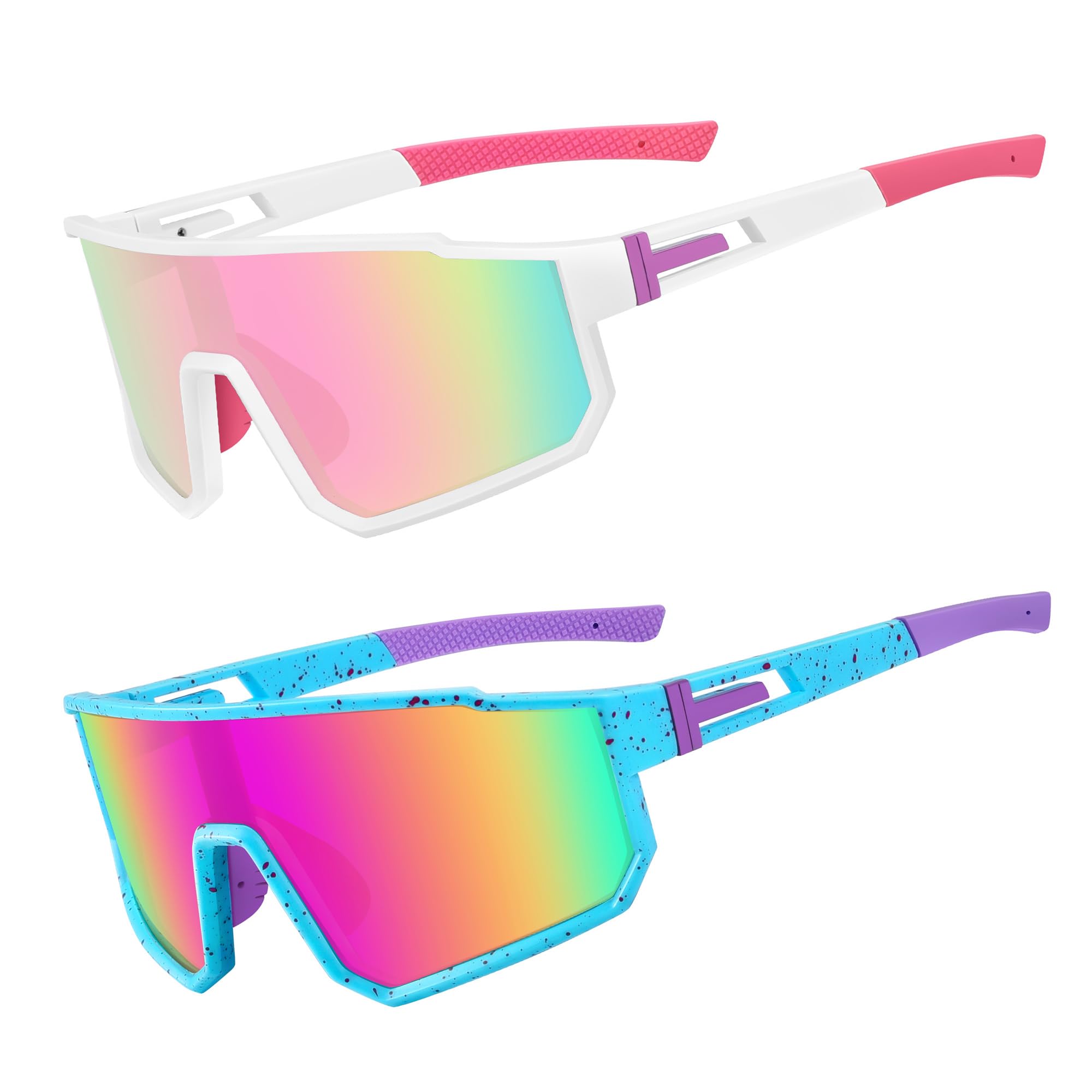 MVPTGRS Youth Baseball Sunglasses for Boys Girls Age 8-14 TR90 Frame Kids Sport Sunglasses for Softball Cycling Baseball Golf, Colorful&pink, Age 8-14