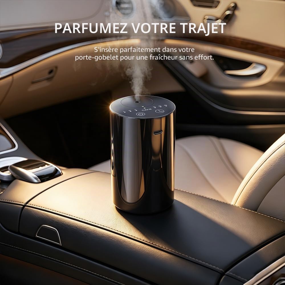 Cavir Diffuseur d'huiles essentielles sans Eau - Mini Machine à air Portable - Aromathérapie - Charge USB - 1/2/3H/temps - 3 Niveaux de Brume - pour la Maison, la Voiture, Le Bureau