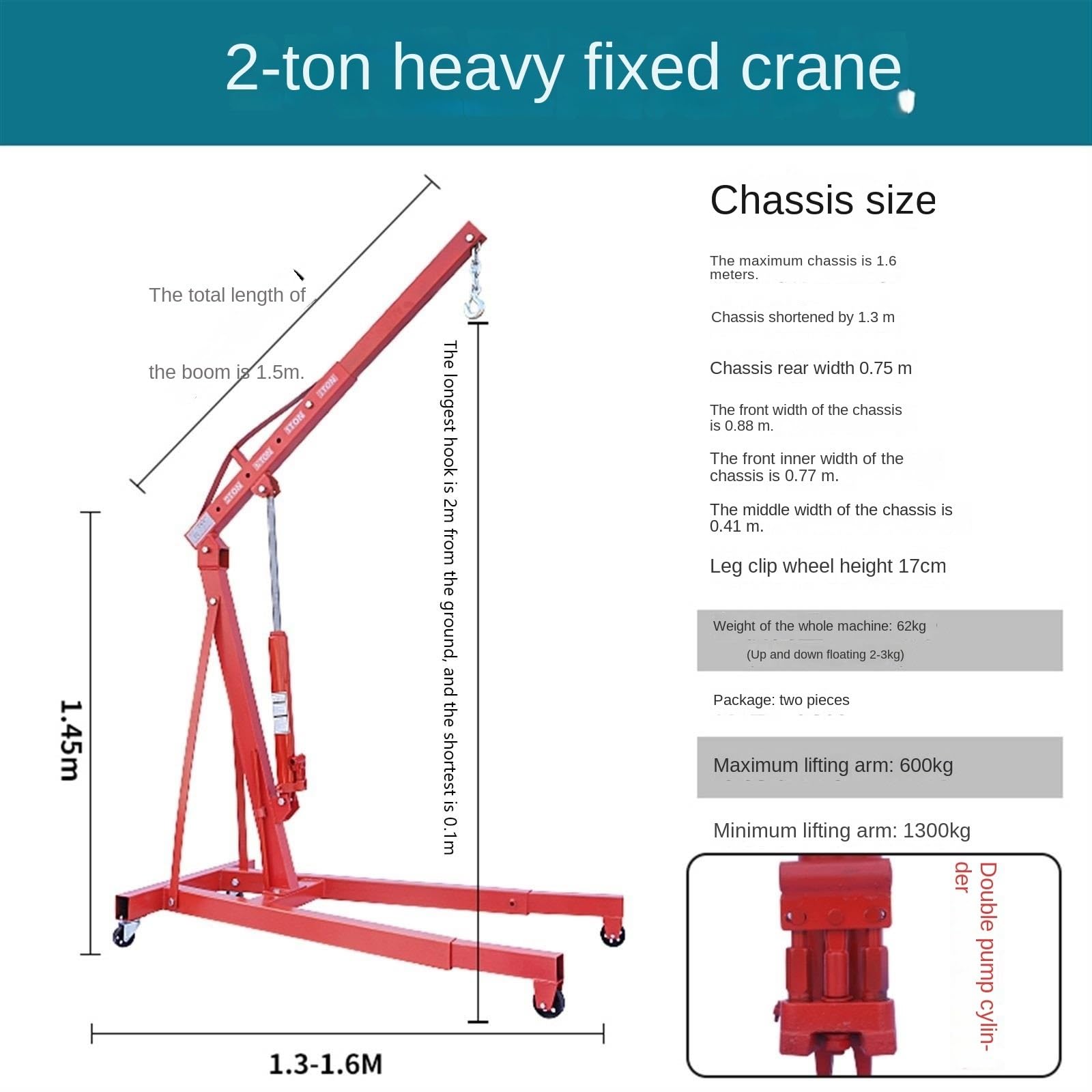 icVantA Hydraulic Mobile Hoisting Crane, Engine Maintenance Crane Small Crane, 2 Tons 3T Engine Hanger (Color : 3T Heavy Fixed 2pump) (2t Heavy Fixed 2pump)