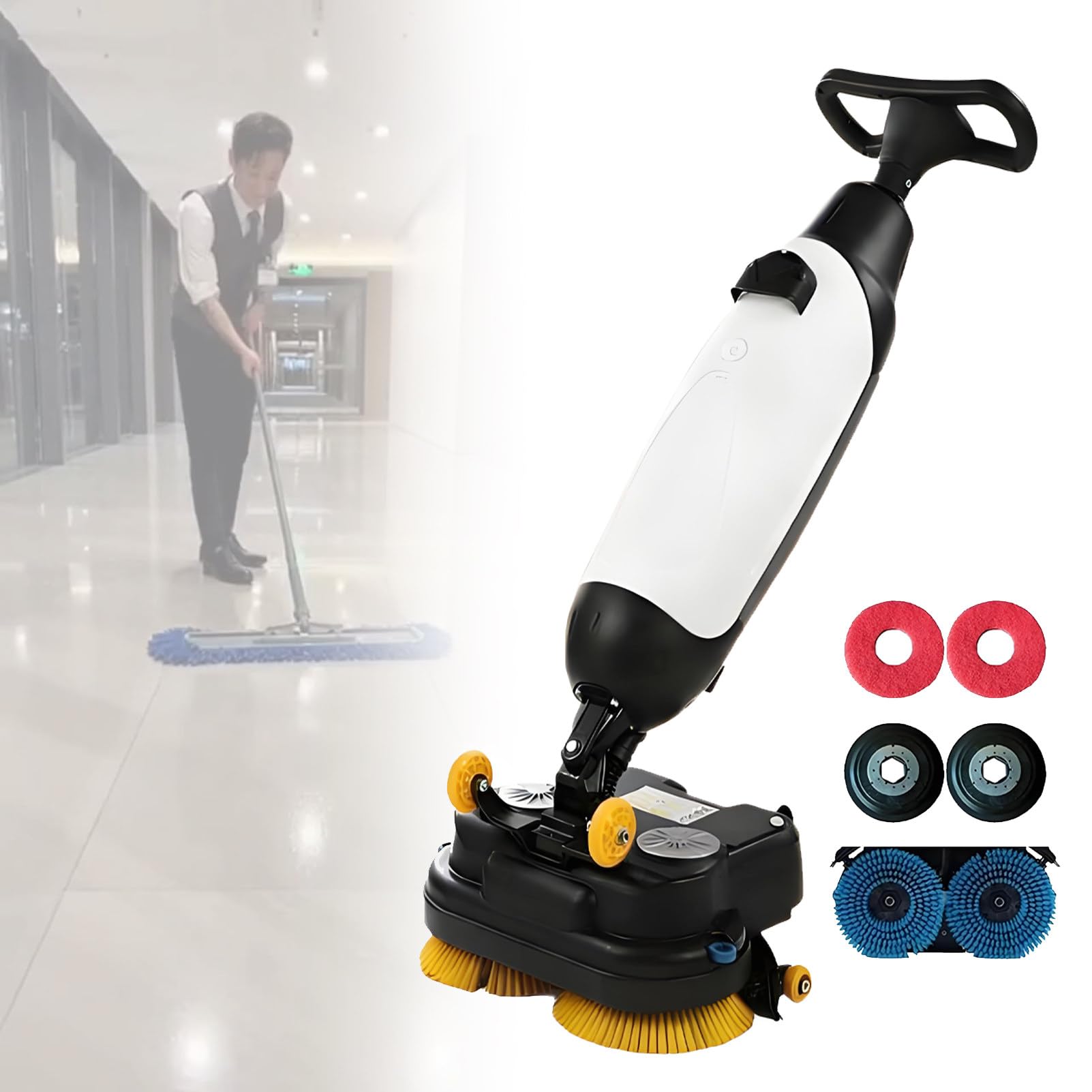 Commercial Floor Scrubber Dryer, Walk Behind Floor Scrubber Dryer, 17" Scrub Path, 4.5L+7.5L Dual Tanks, Coverage 10764 Sqft/H, for Wooden Floors, Tiles, Terrazzo, Marble, Cement Floors. White