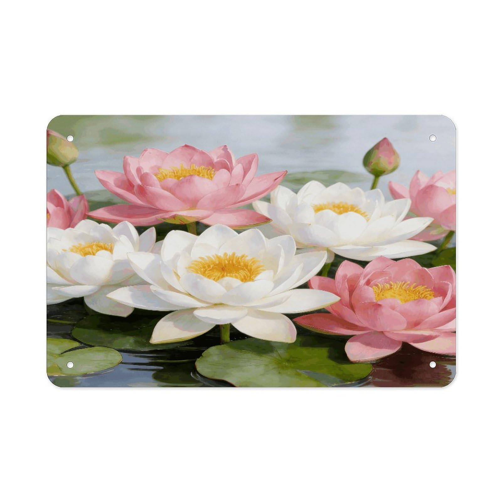 Khauerbc Style Clear Pond Lotus Rhythms Tin Sign Iron Sheet Painting Unframed 11.8X7.9 Inch Metal Poster Wall Decor Iron Painting Wall Prints For Living Room Bedroom Office Home Decor