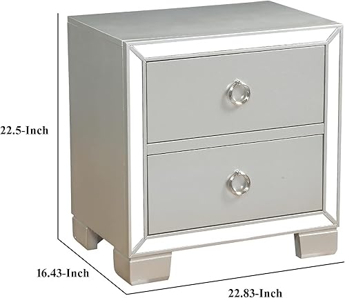 Miniatura 3 de Mesita de noche con espejo, mesita de noche plateada con diseño de espejo, mesa auxiliar de espejo con asas redondas y marco de madera, mesa