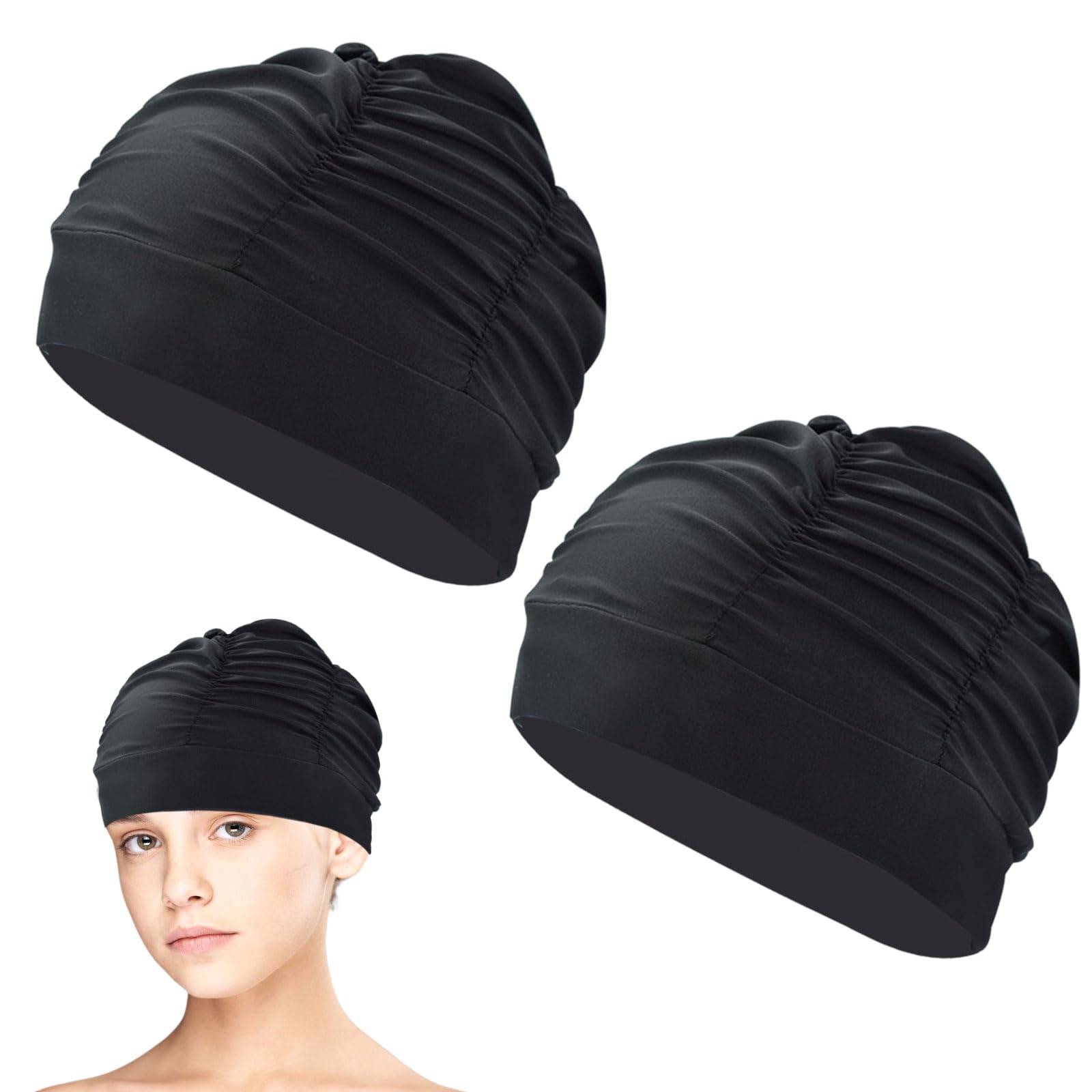 Swimming Cap, Swimming Cap, Soft Swimming Cap, Swimming Cap, Women's Swimming Cap, Men's Swimming Cap, Swimming Cap, Black x 2