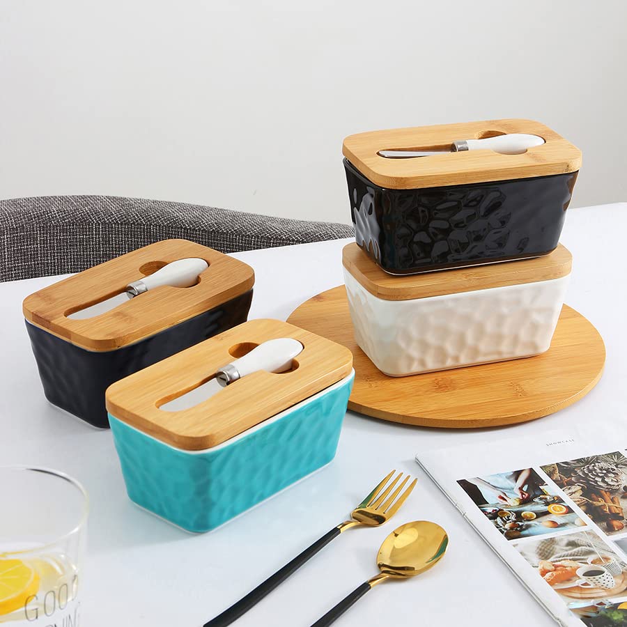 Beurrier rectangulaire en porcelaine avec couvercle, idéal pour les comptoirs de service