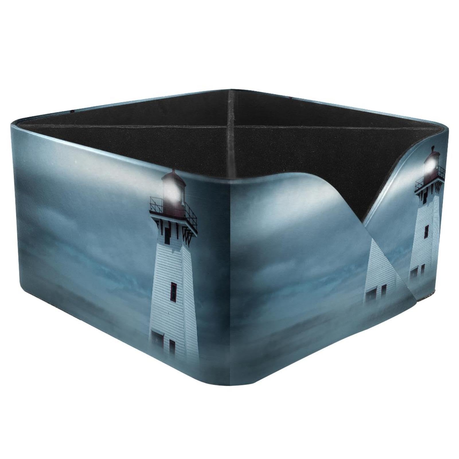 KengjuTesu Foggy Light Tower Desktop Organizer Pen Holder, Rectangular Pencil Cup for Office, Study and Makeup Stations