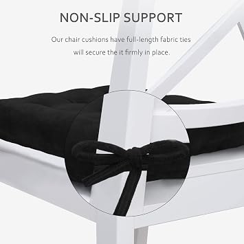 ELFJOY Set of 4 Square Chair Pads Indoor Seat Cushions Pillows with Ties Thick Soft Seat Cushion for Kitchen Dining Office Chair (18, Black)