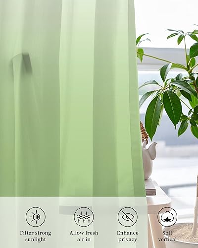 Miniatura 4 de Cortinas traslúcidas degradadas de 84 pulgadas de largo, panel de cortina filtrante de luz para ventanas, textura degradada verde y blanco, arte