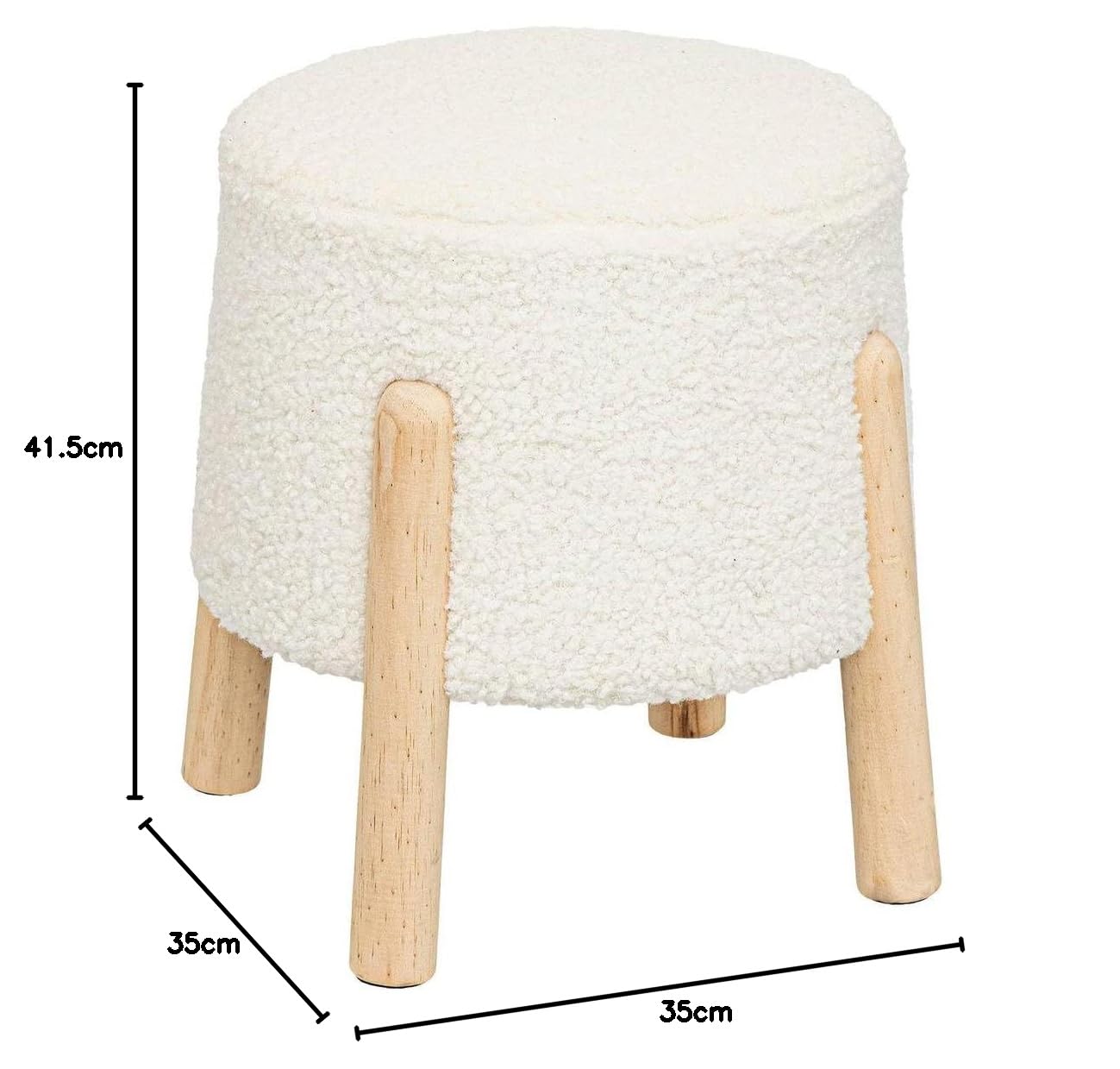 Atmosphera - Tabouret d'Appoint Inuit en Tissu Bouclette Blanc, H 41,5 cm, Pieds en Bois - pour Salon, Chambre d'enfant