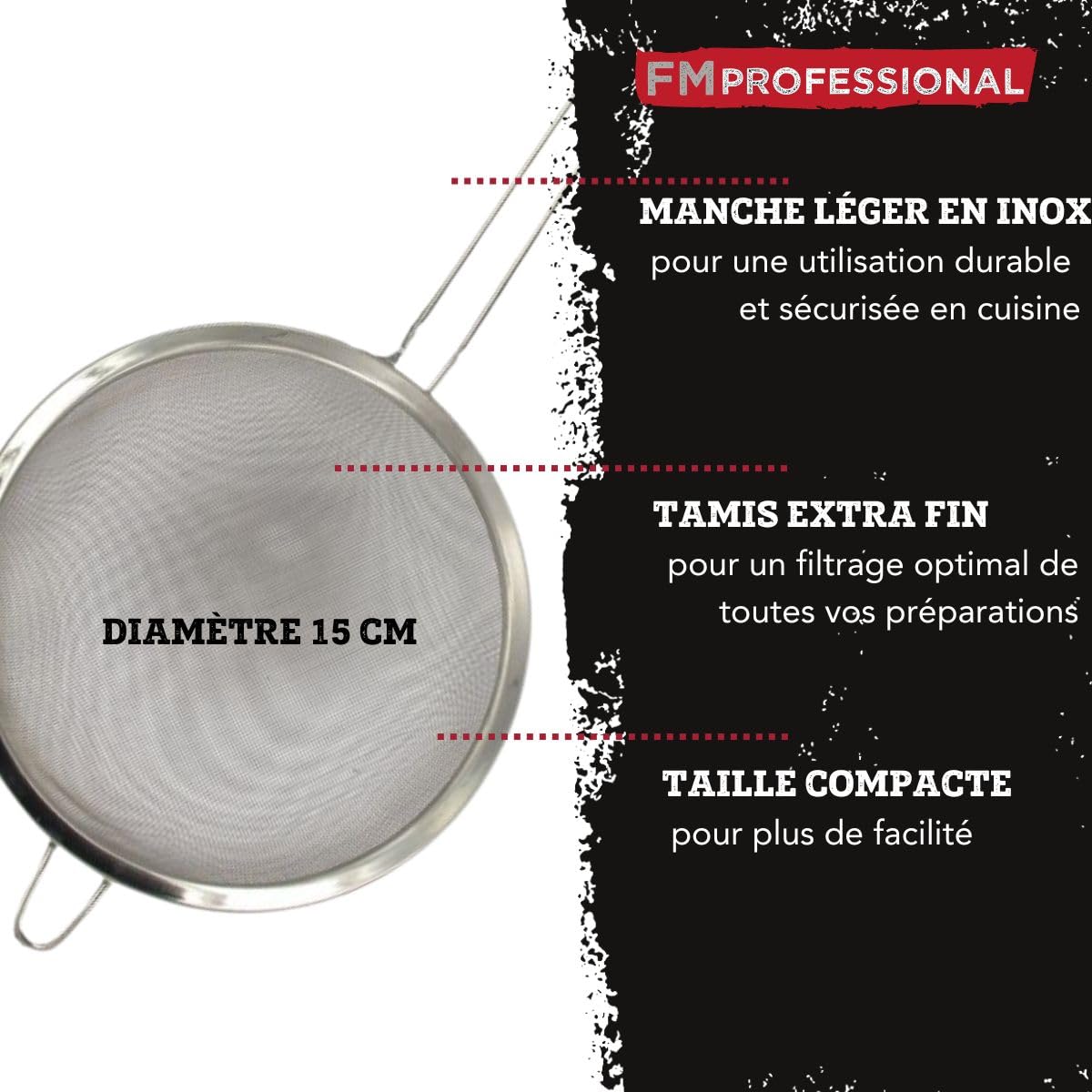 Passoire inox 15 cm x 11 cm Tamis chinois Acier inoxydable Argent