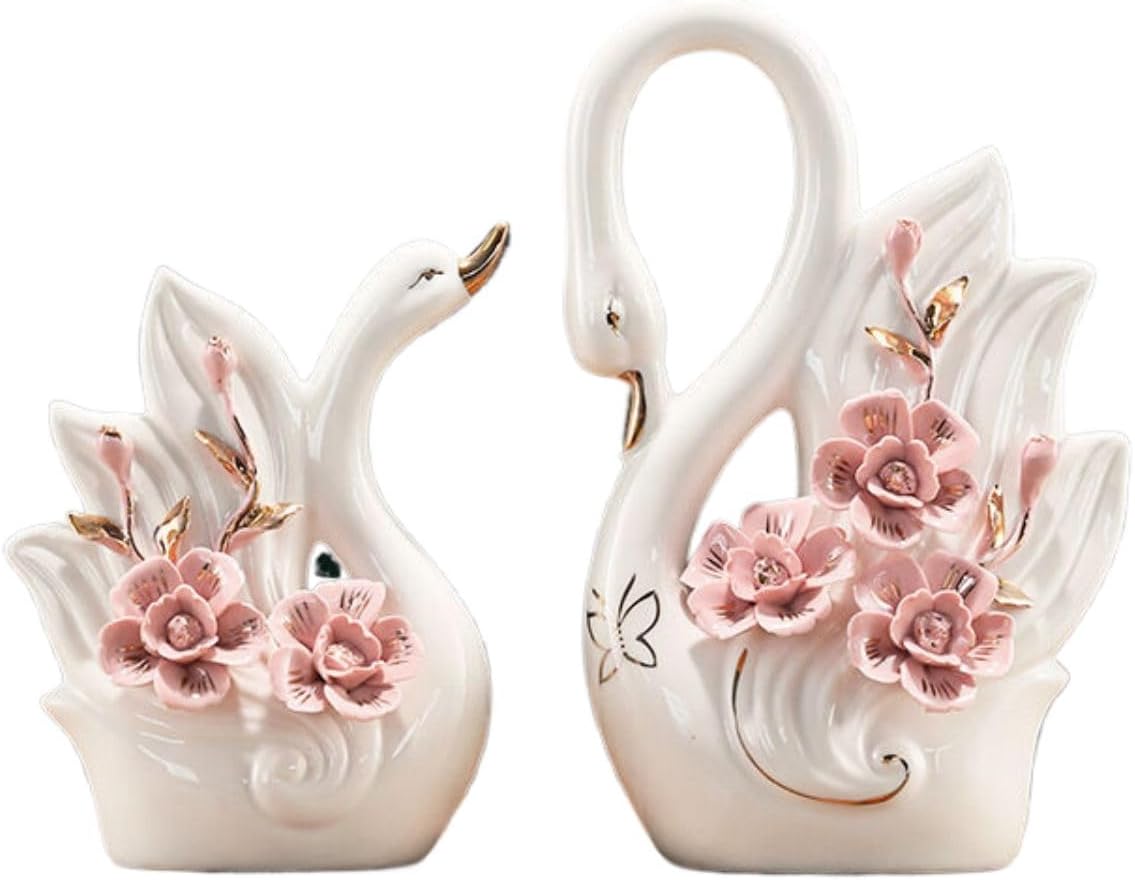 情侣天鹅摆件 Feng Shui Figurine Home Office Decor Chinese Gifts 陶瓷电视柜酒柜装饰创意玄关客厅工艺品结婚礼物 8884