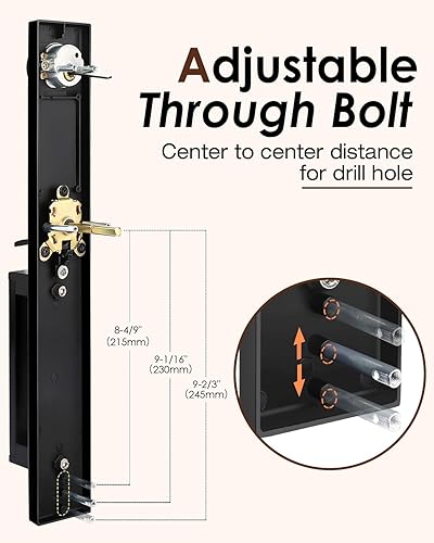 Miniatura 7 de Paquete de 1 manija de puerta exterior con cerrojo, juego de cerradura de puerta delantera negro mate, moderno y resistente, juego de manijas de