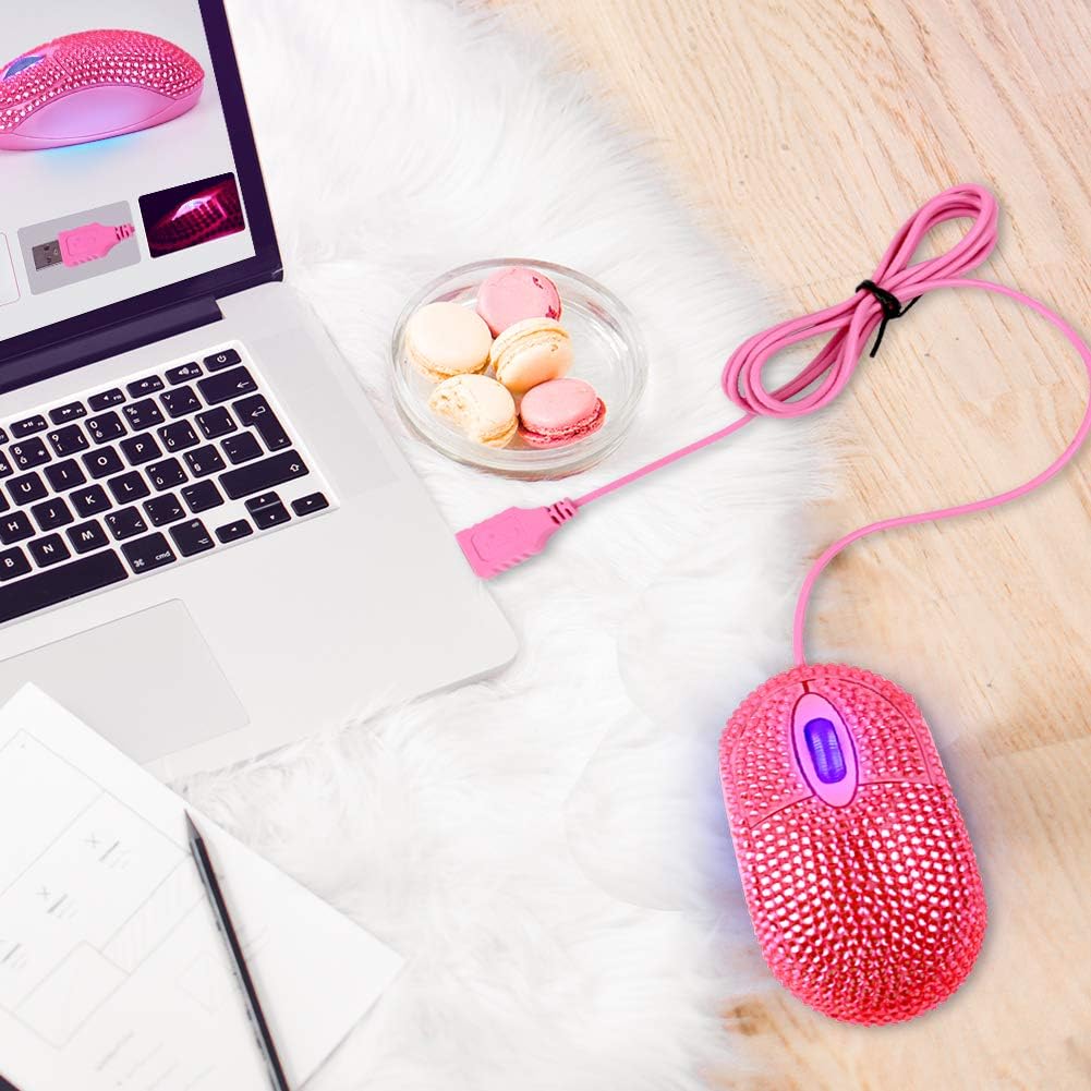 SOON GO Pink Mouse for Laptop Computer Mice with Crystal Bling Rhinestone Funny Personalized Gift for Kids and Teen Girl Birthday Kids Mouse fit for 6 7 8 9 10 Yr Old Girl - 3