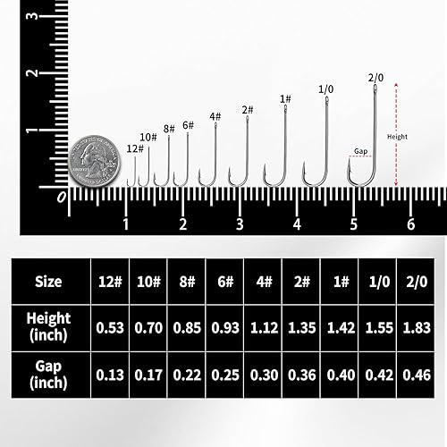 Miniatura 5 de FishTrip Crappie Panfish - 100 ganchos de pesca Aberdeen, alambre de luz de mango largo para peces lunes, trucha de bajo pequeño, tamaño 12 # 10 # 8