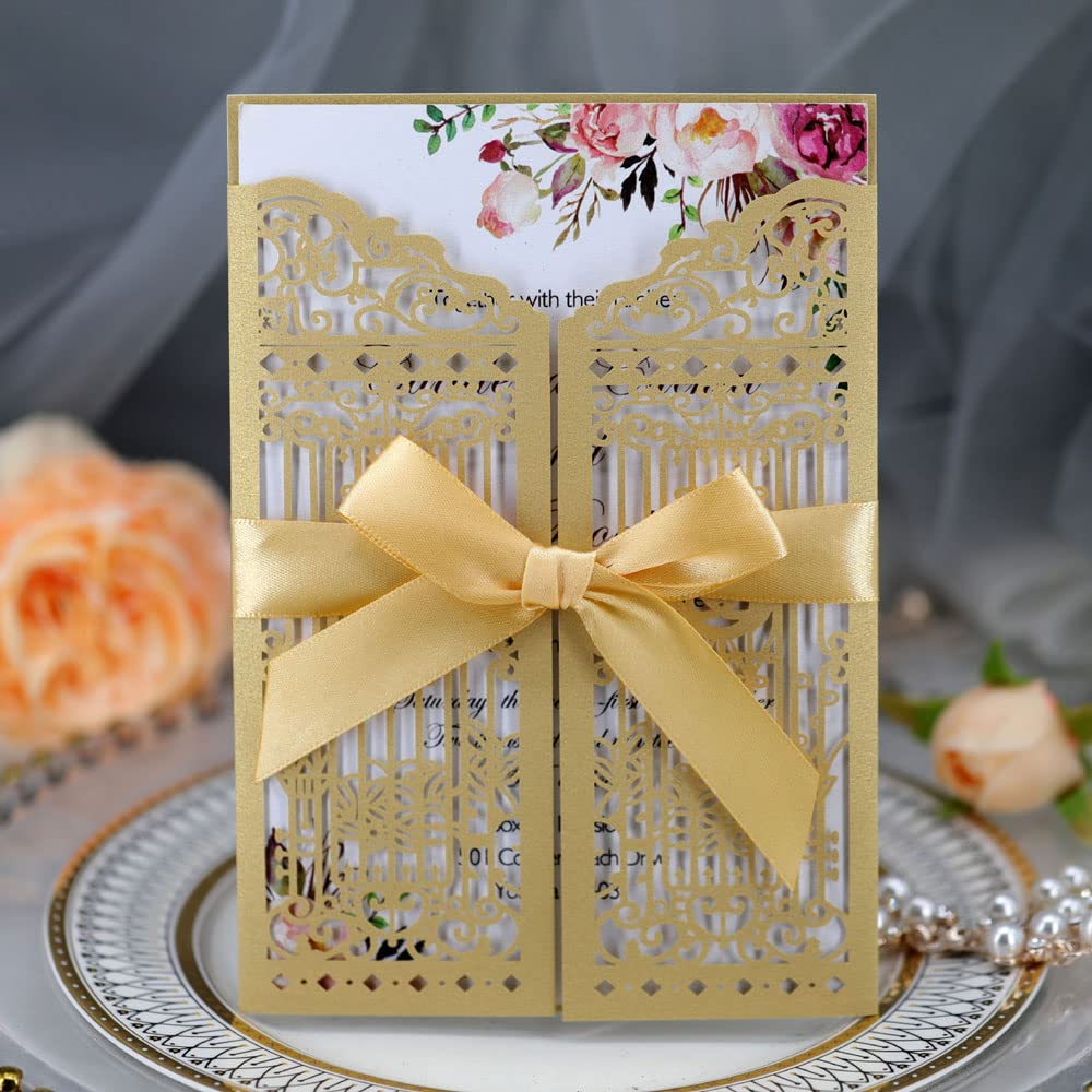 UMIMO Laser Cut Invitations 50 Packs Lace Favor Laser Cut Wedding Invitations Card Kit With Blank Printable Paper And Envelopes For Wedding,Birthday Parties,Baby Shower