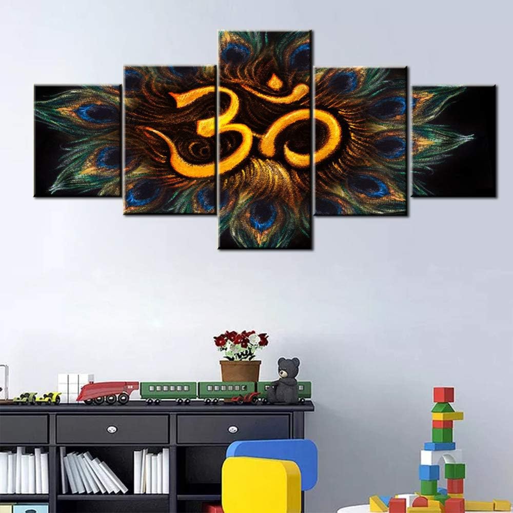 Indian Picture for Living Room Vintage Sanskrit Om Artwork Hindu Religion Painting HD Printed Multi Panels Canvas Wall Art Contemporary Home Decor Framed Gallery-Wrapped Ready to Hang(50''Wx24''H) 50”WX24”H Artwork-02