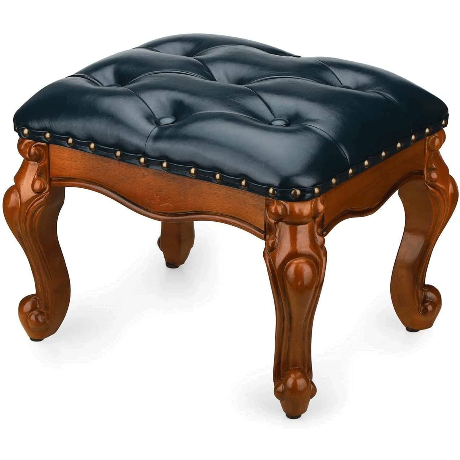Tabouret de canapé de salon bas en bois massif et repose-pieds cuir