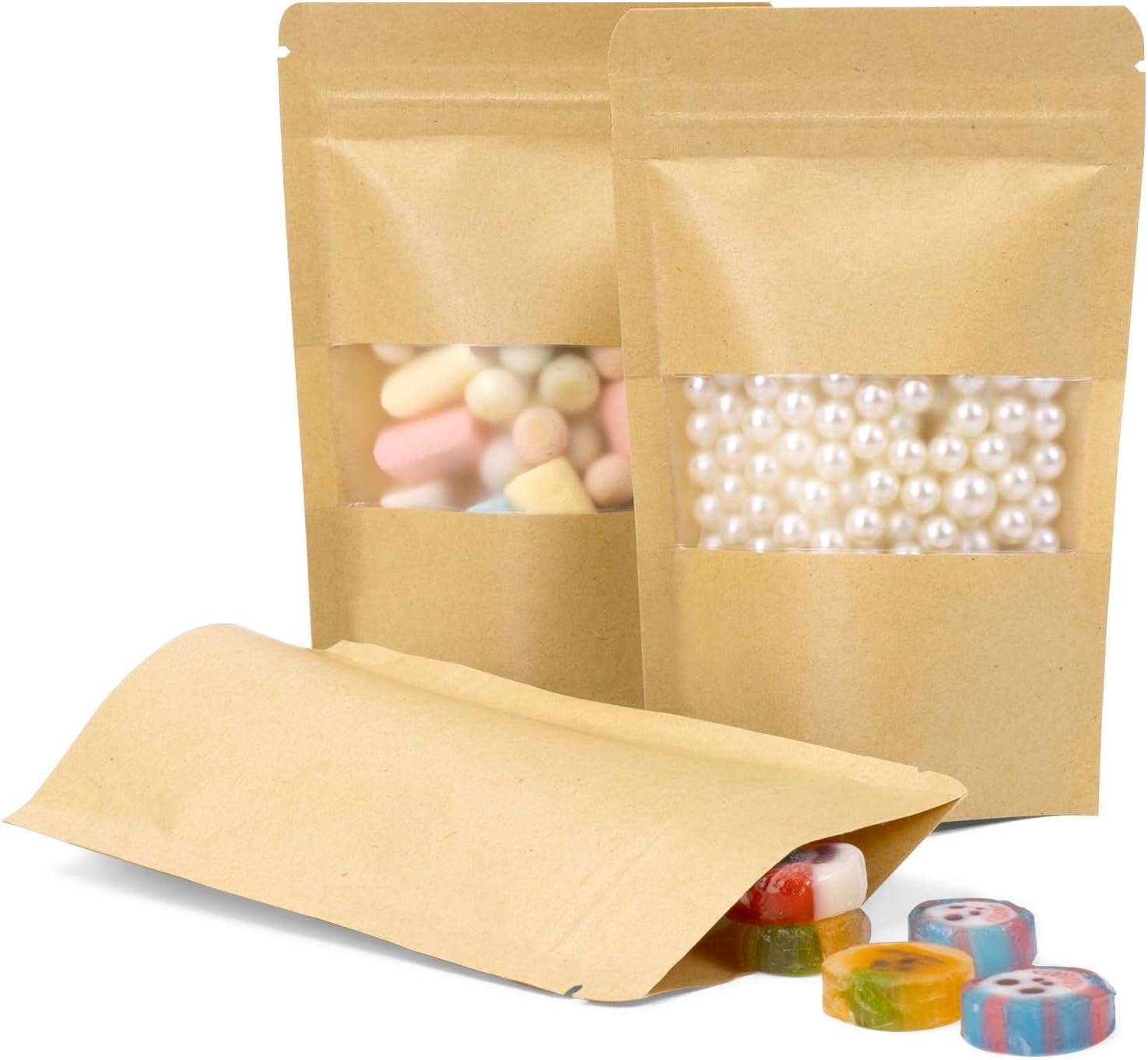 SUNPRO Resealable Bags, Brown Paper Bags Stand up Pouches