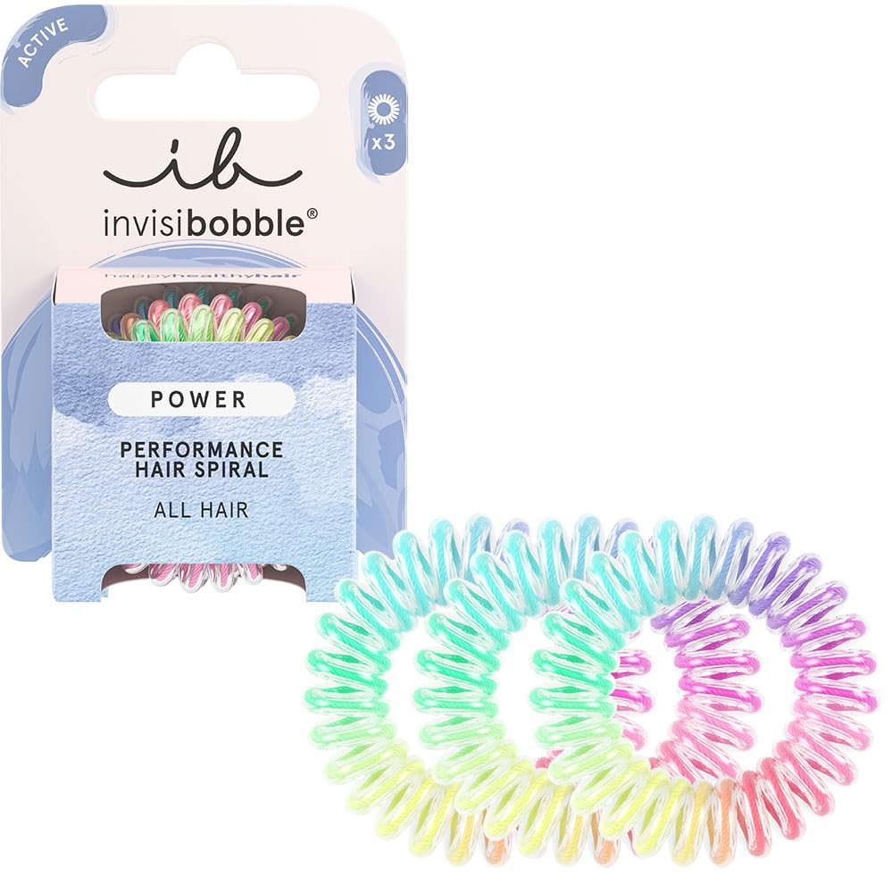 invisibobble Power Magic Rainbow, Buntes Spiral Haargummi für Dickes Haar & Aktiven Lebensstil, HAIRLOVETECH™ Technologie, starker Halt & Komfort, ideal für Damen & Mädchen, 3 Stück