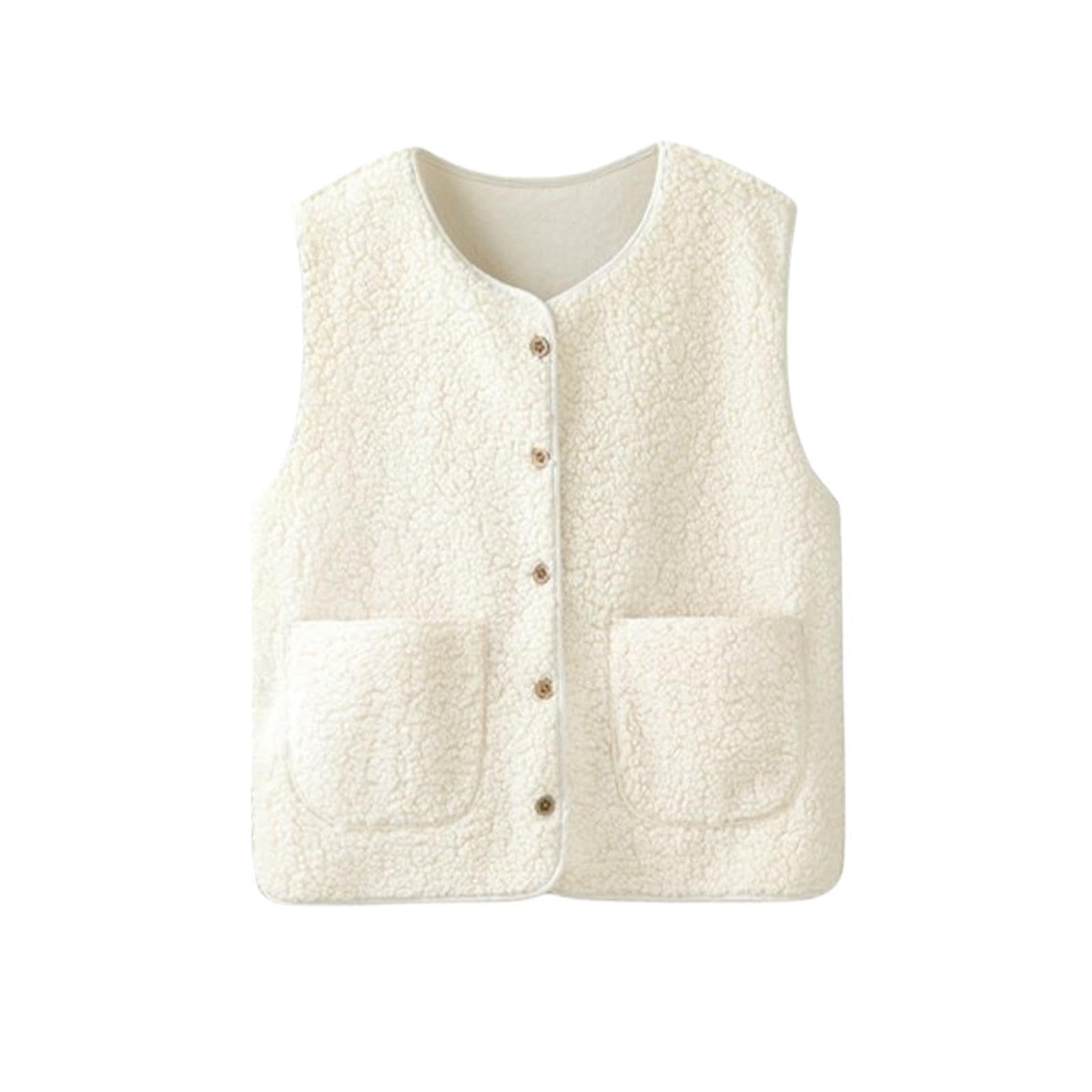 Womens Fleece Vest Soft Comfortable Warm Sleeveless for Autumn Spring Beige