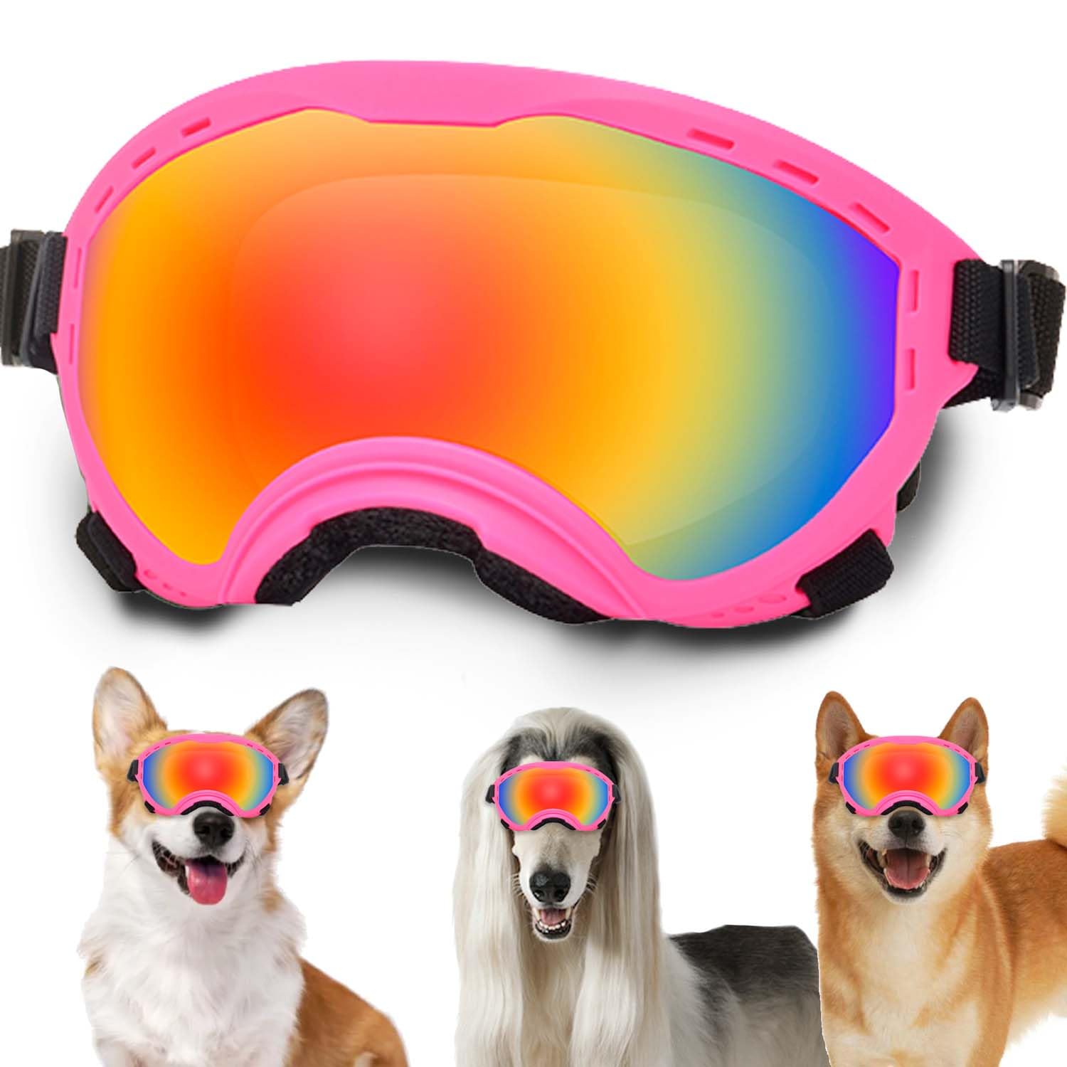 Dog Sunglasses with Adjustable Strap, UV Protection, Winproof Puppy Sunglasses, Suitable for Dogs Eyes Protection,Soft Dogs Goggles