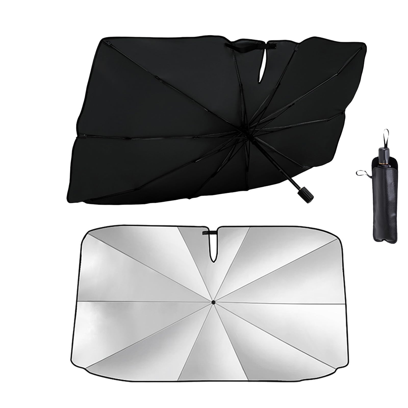 Car Windshield Sun Shade Umbrella, Front Windscreen Sunshade, 360° Rotation Foldable and Bendable Support Bar, Reflective UV Dust Protector, Keeps Vehicle Cooler, for Cars Trucks SUV