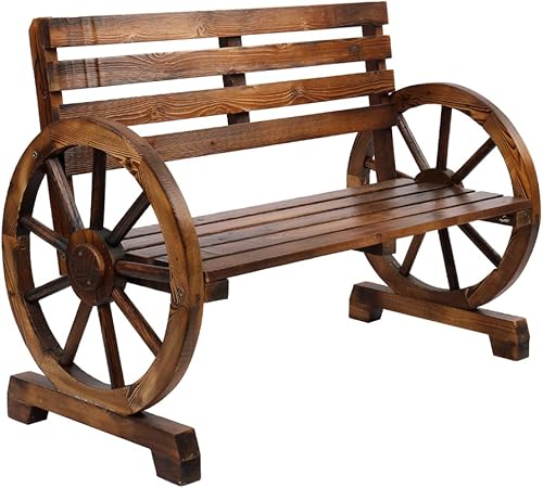 Brazos de rueda de madera rústica para 2 personas para patio trasero, patio, porche, jardín, muebles de salón al aire libre con diseño rústico de