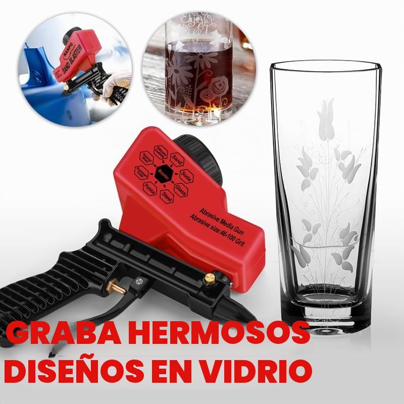 NANPU Kit de pistola de chorro de arena de aire ligero con alimentación por gravedad, boquilla de cerámica, cuerpo de metal, para preparación de superficies de proyectos pequeños, eliminación de