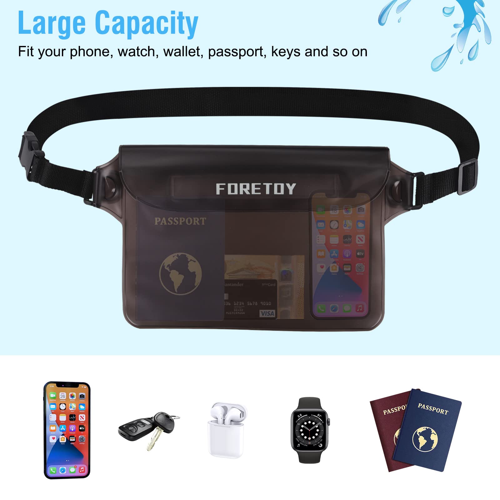 FORETOY Bolsa Impermeable 2 Pack Riñonera IP68 para Deportes Acuatica Playa Natación