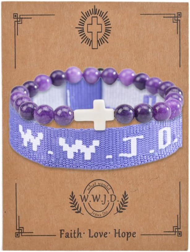 Christian Cross WWJD Bracelet WWJD Braided Rope Bracelet Cross Crystal Beads Stretch Bracelets Religious Christian What Would Jesus Do Handmade Woven Wristbands Bracelet