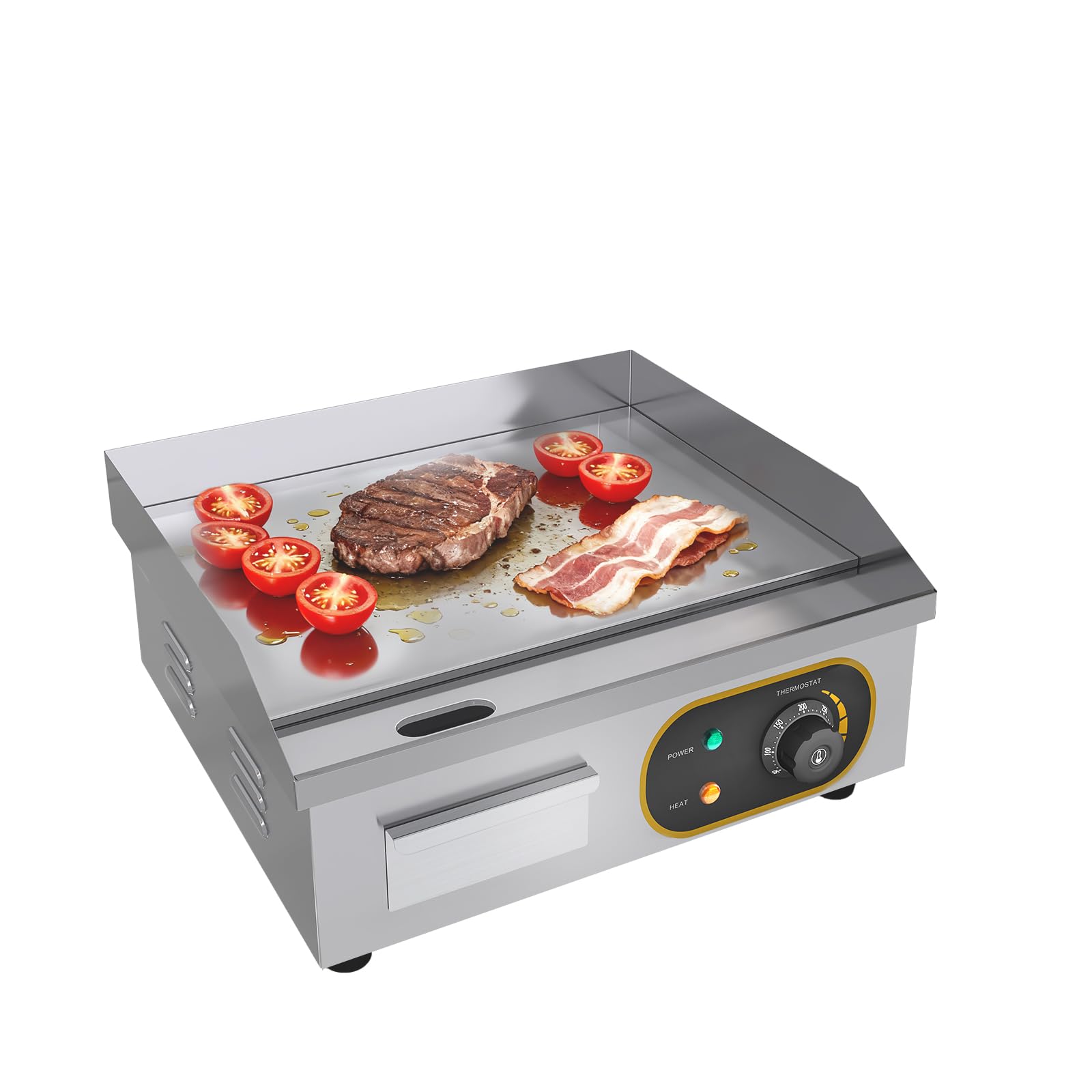 MOOTACO Electric Griddle,45cm Commercial Electric Flat Top Griddle,Stainless Steel Teppanyaki Grill with Temperature Control (2500W,50-300℃)